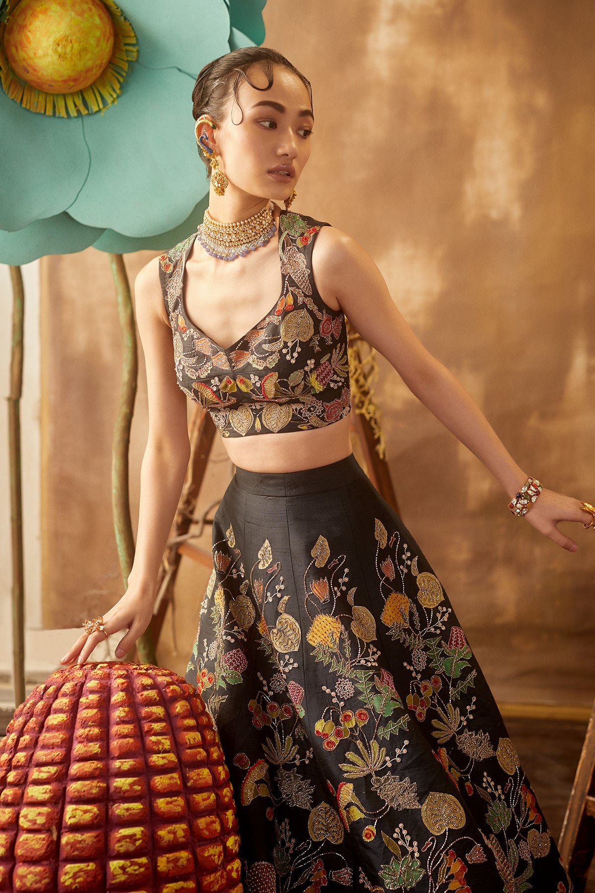 Nightshade - Black  Raw Silk Lehenga Set