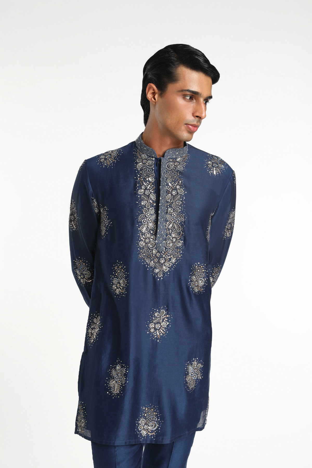 Regalia - Navy Blue Chanderi Silk Kurta Set