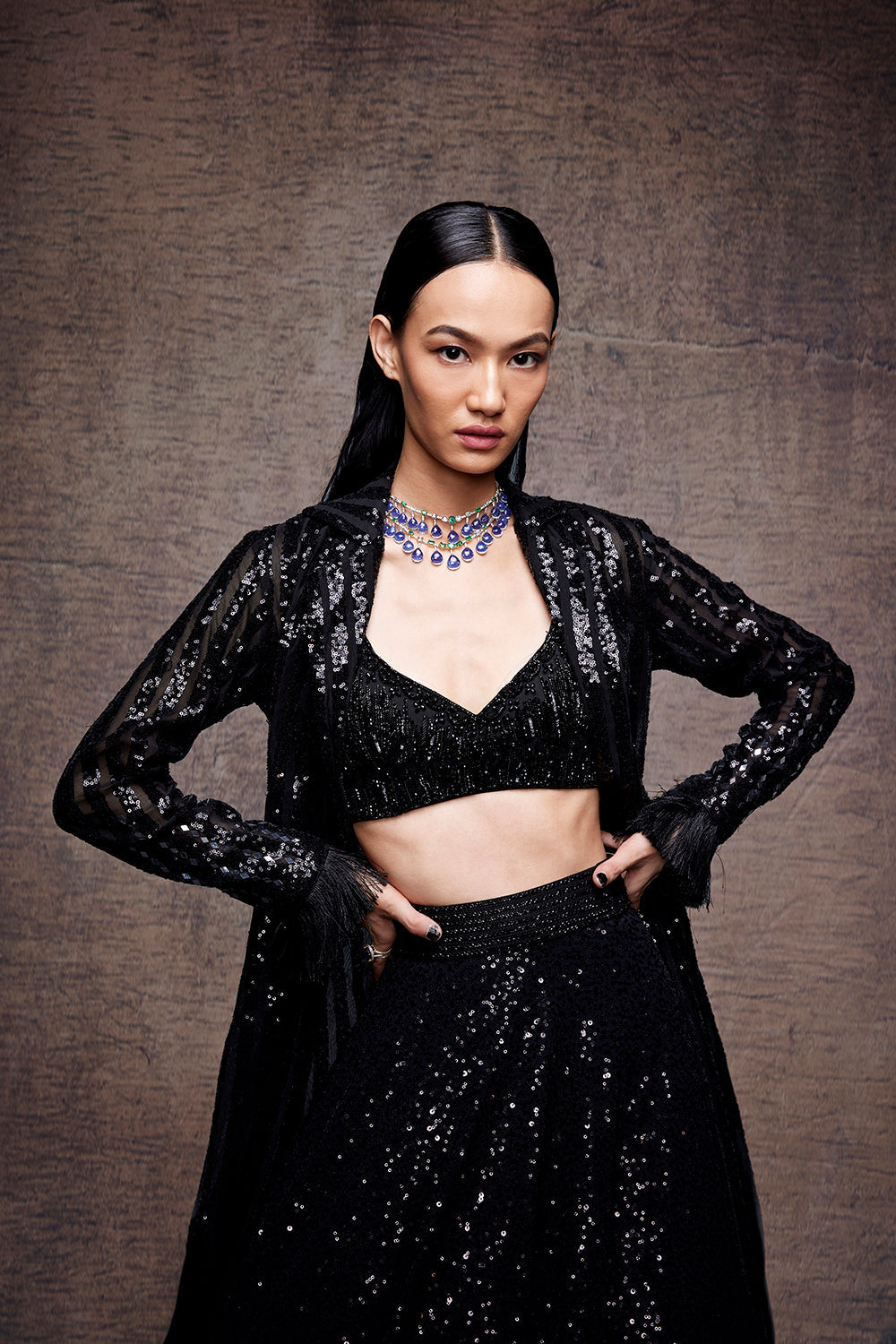Black sequin lehenga
