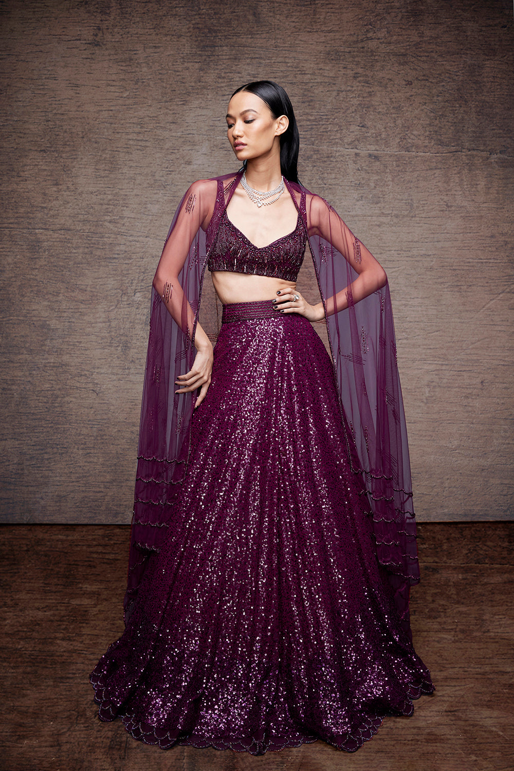 Wine sequins lehenga