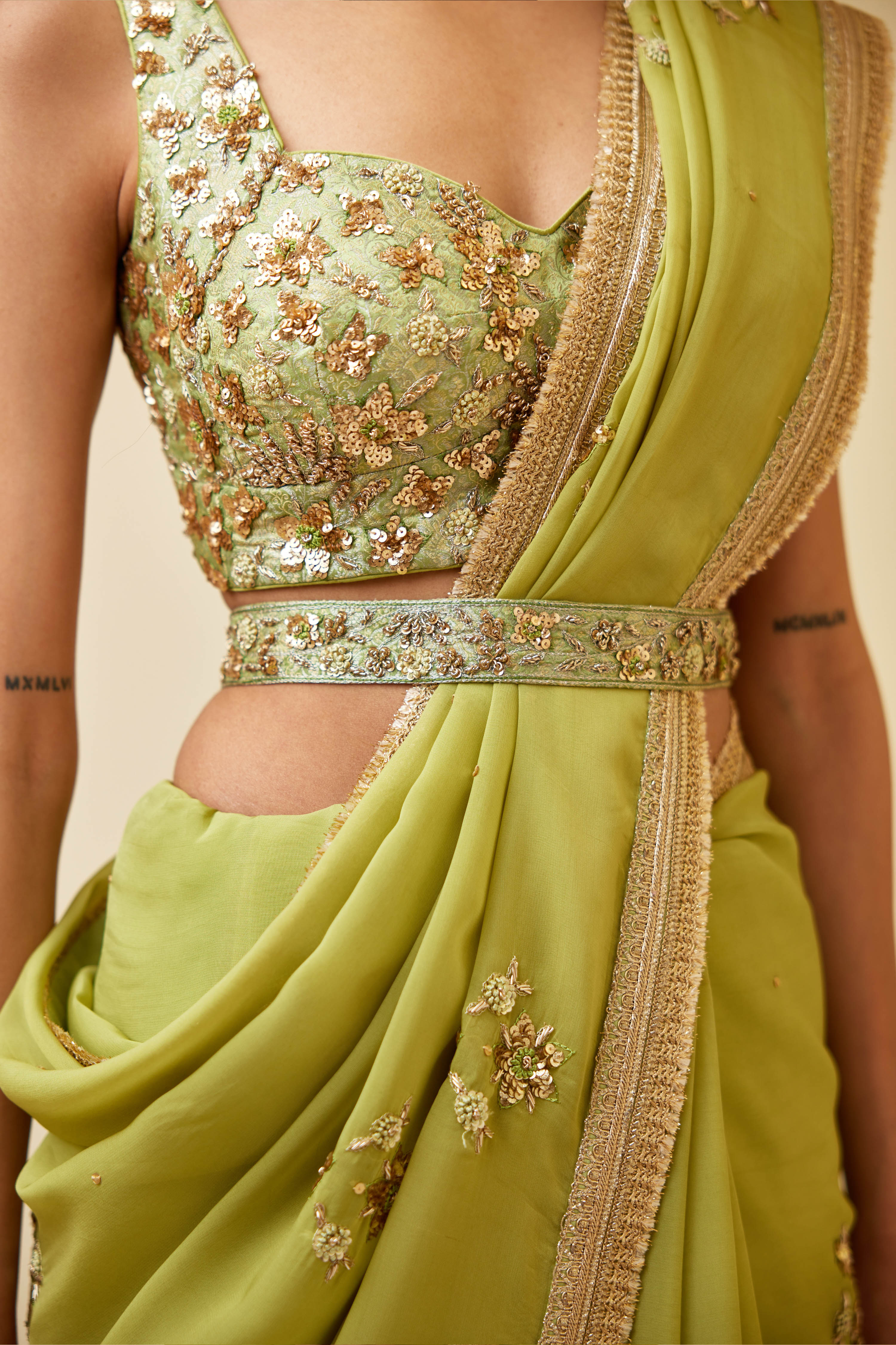 Olive Green Saree Set