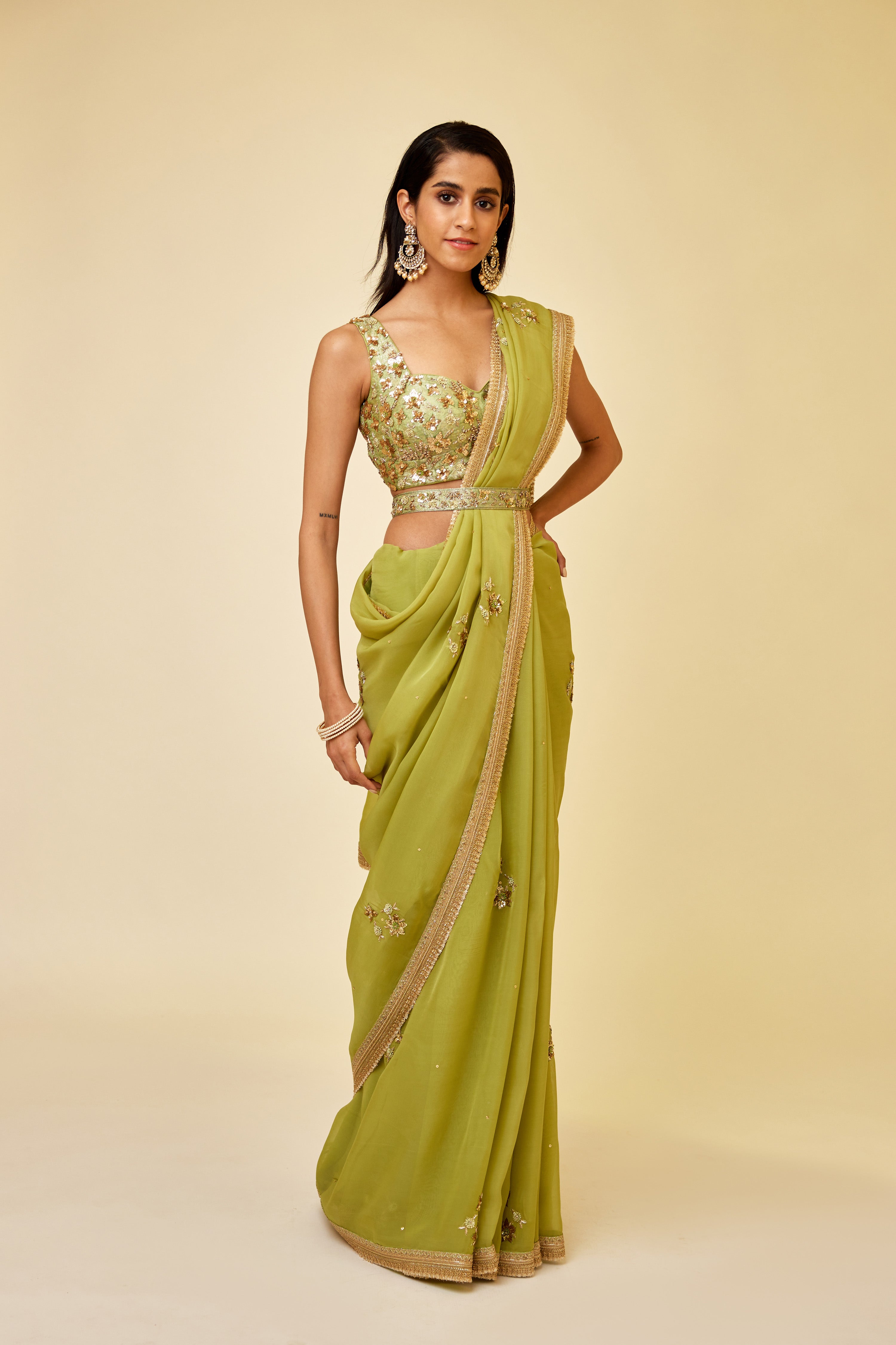 Olive Green Saree Set