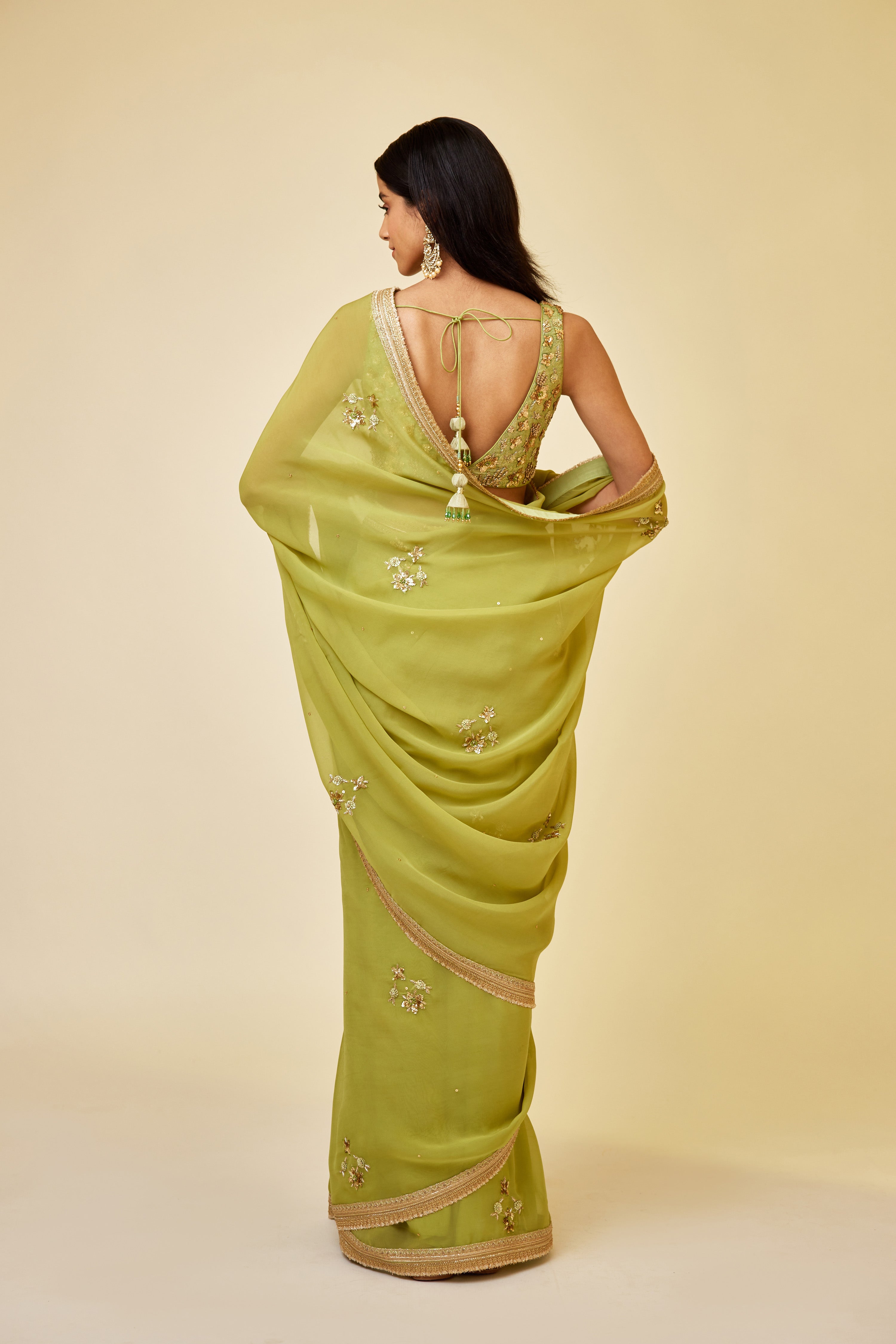 Olive Green Saree Set