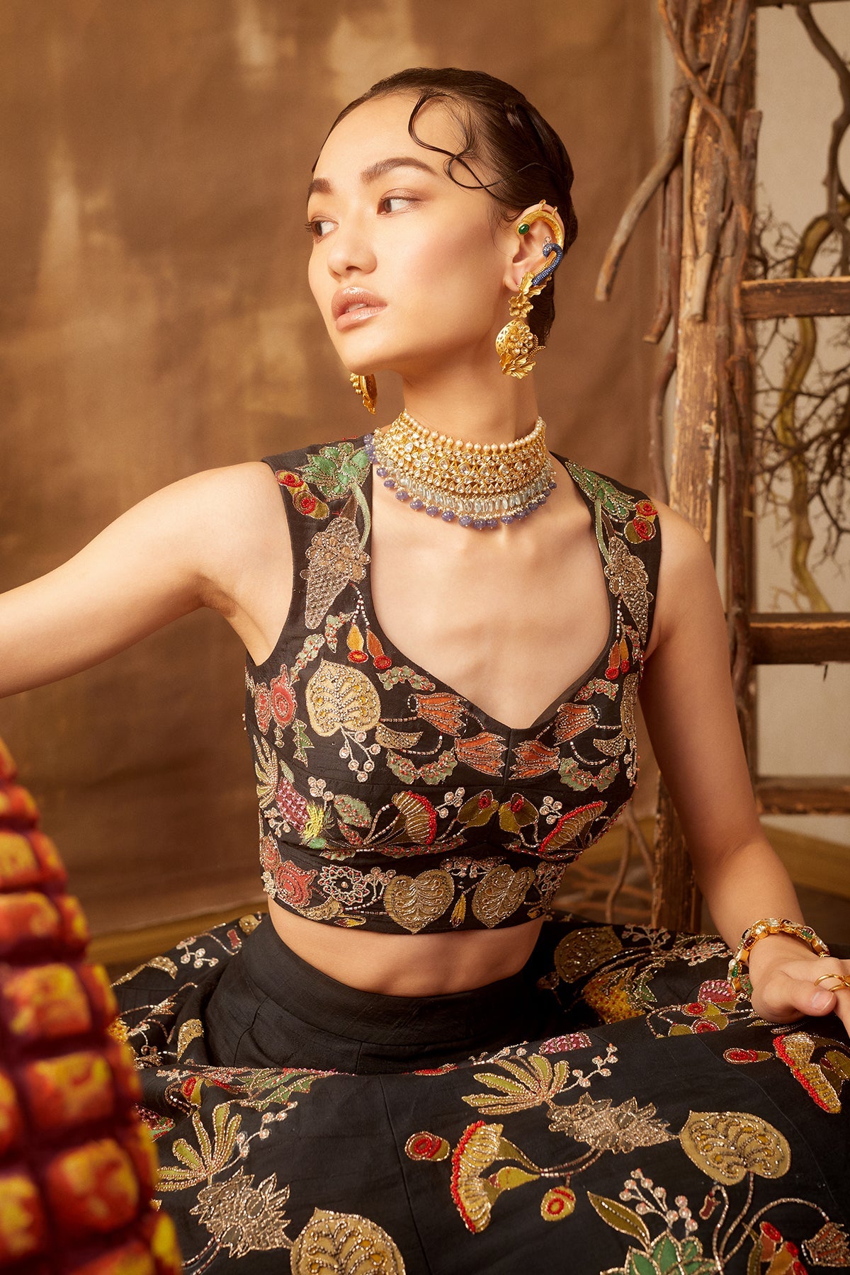 Nightshade - Black  Raw Silk Lehenga Set