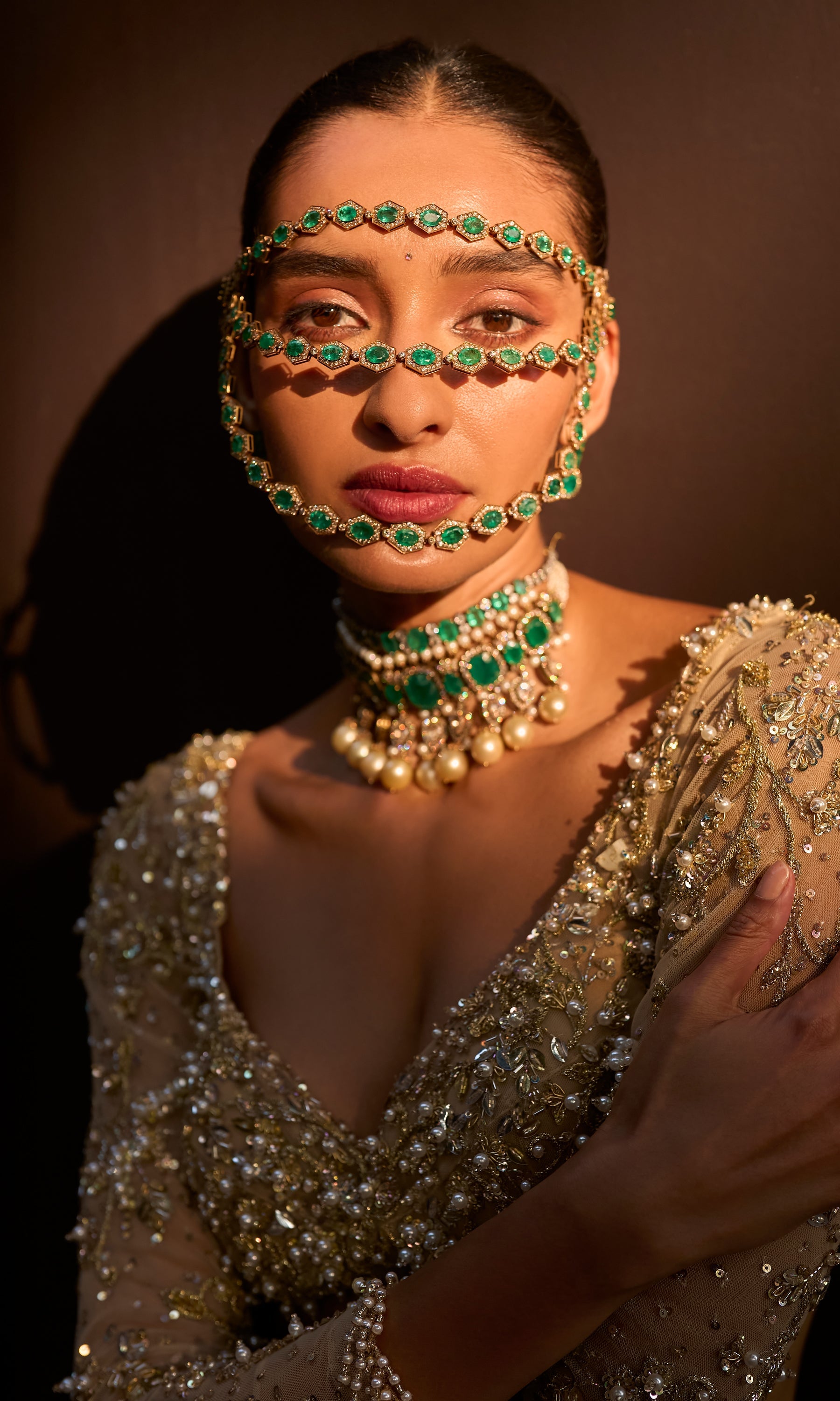 Champagne Gold Brocade Lehenga Set