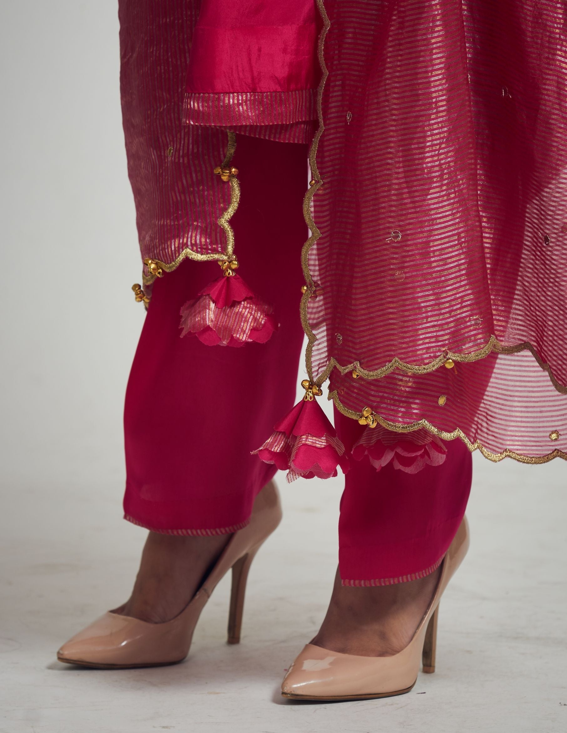 Nazish- Hot pink Habutai silk Gota Patti embroidered kurta with salwar and dupatta