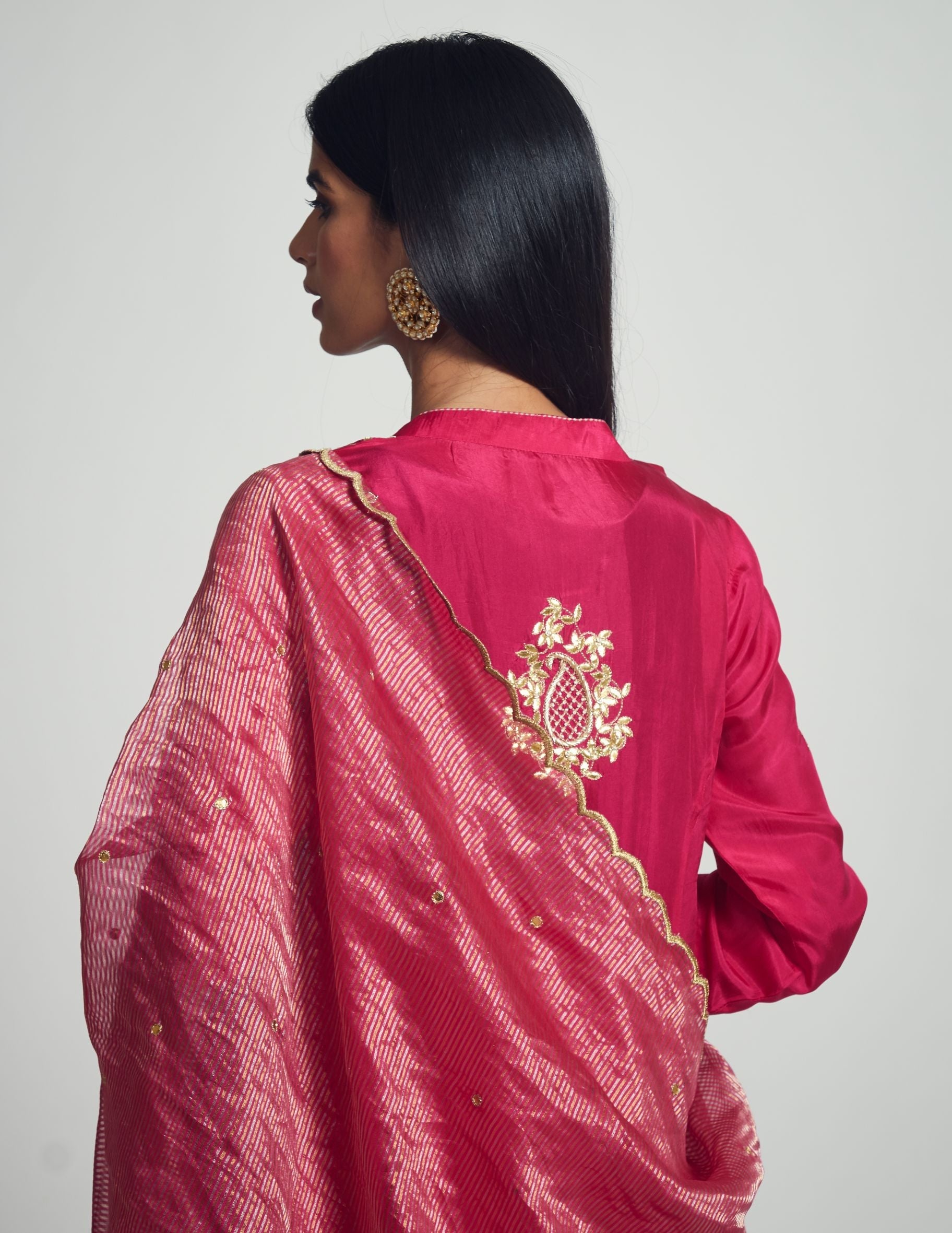 Nazish- Hot pink Habutai silk Gota Patti embroidered kurta with salwar and dupatta