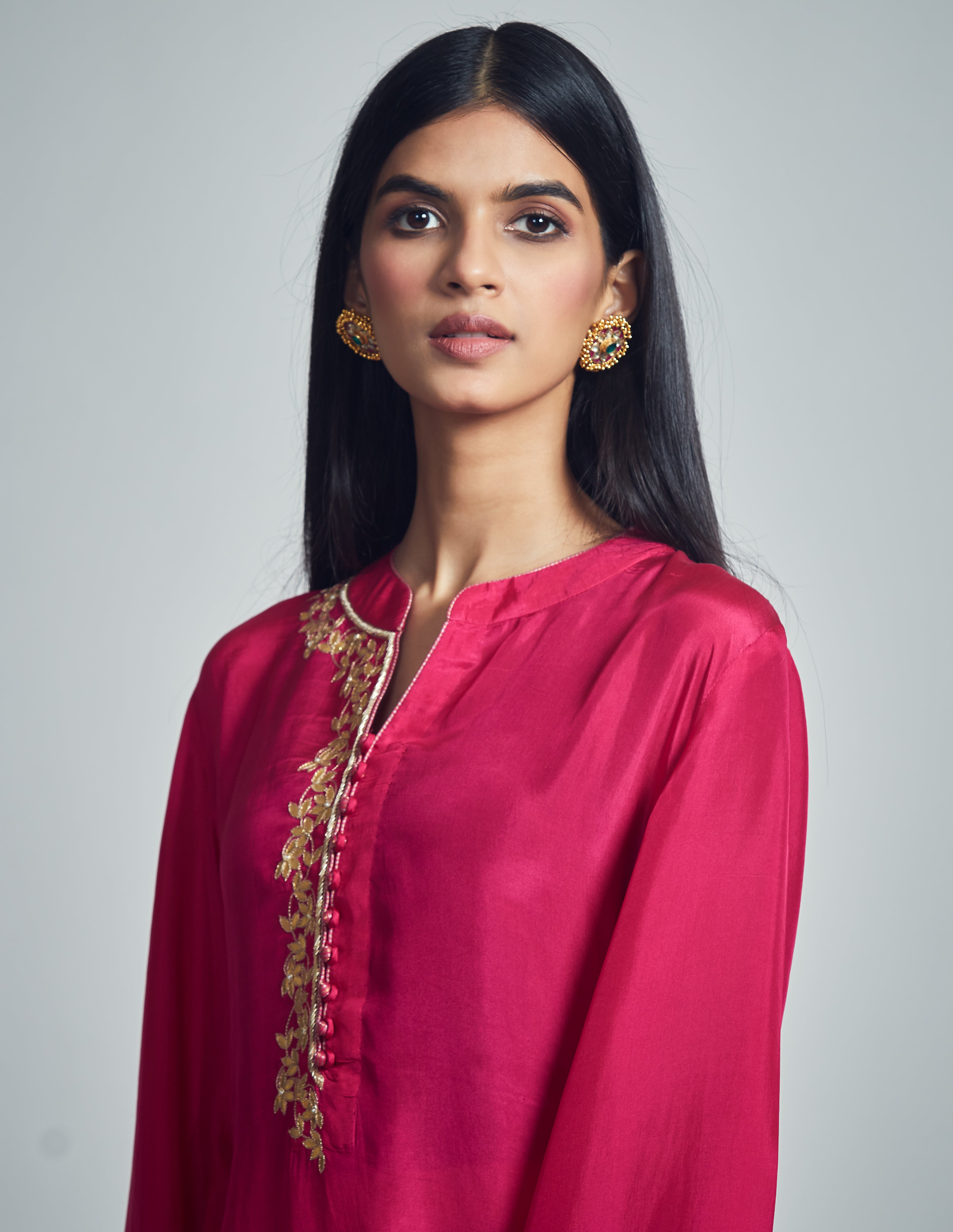 Nyasia- Pink Habutai silk Gota patti embroidered Choga