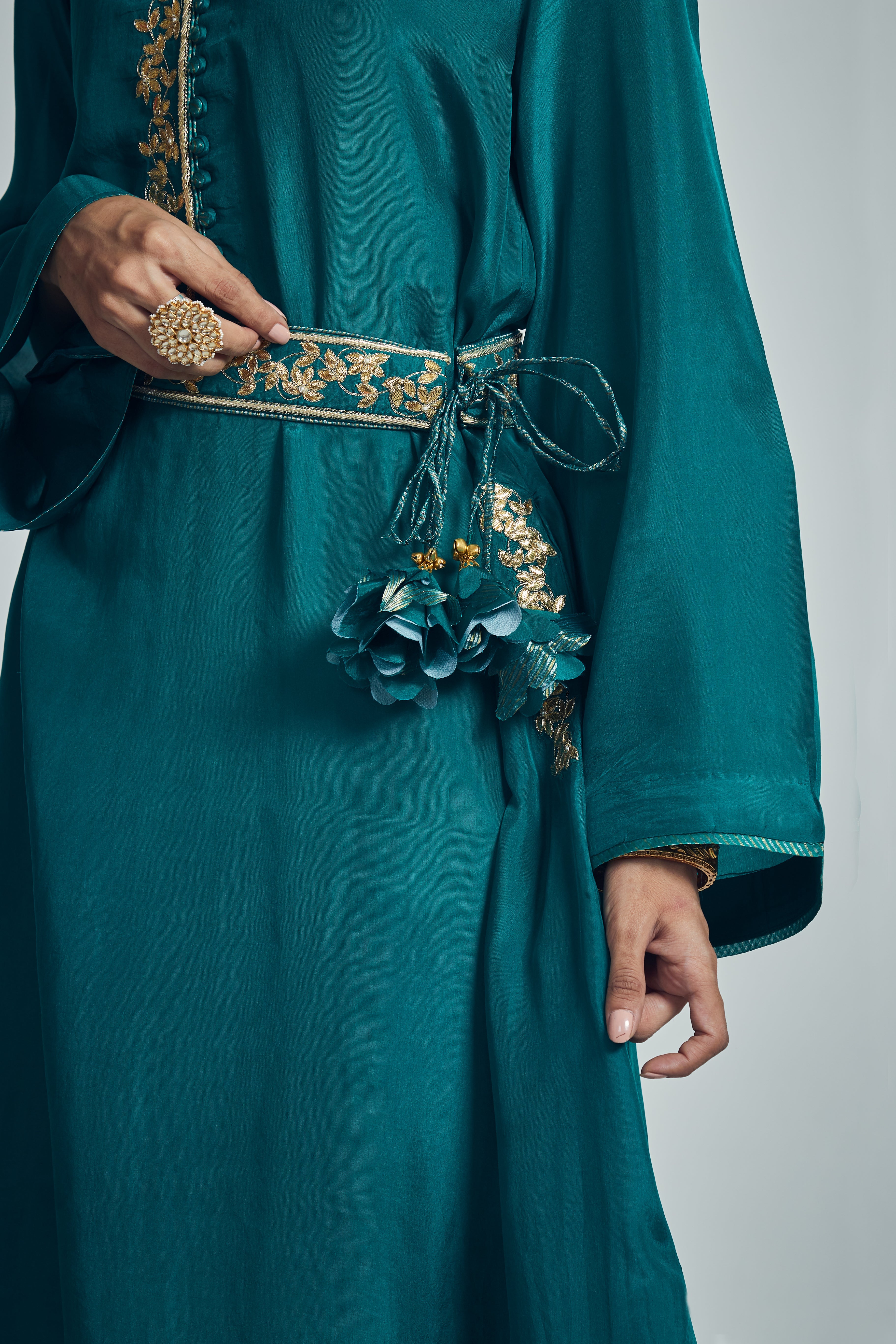 Sameenah- Emerald green Habutai silk waist belt