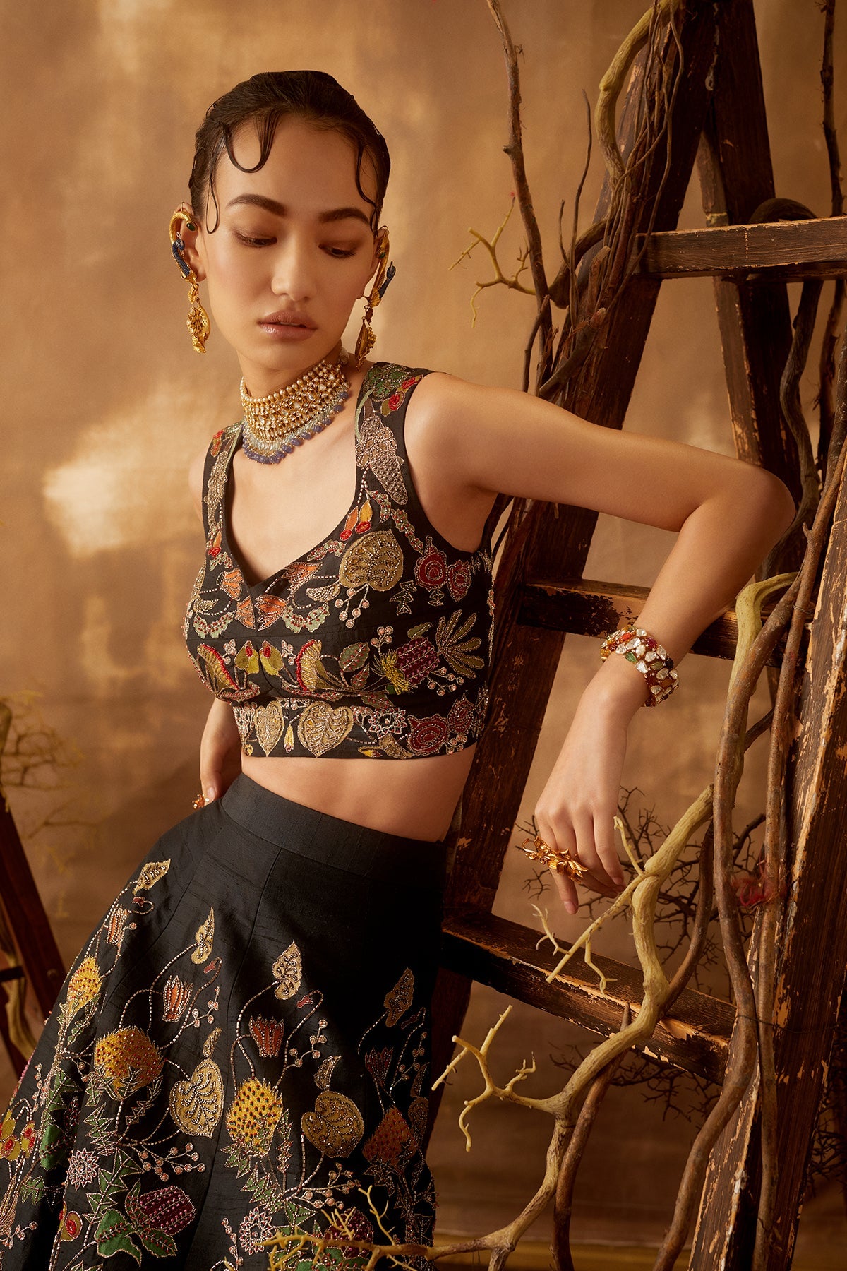 Nightshade - Black  Raw Silk Lehenga Set