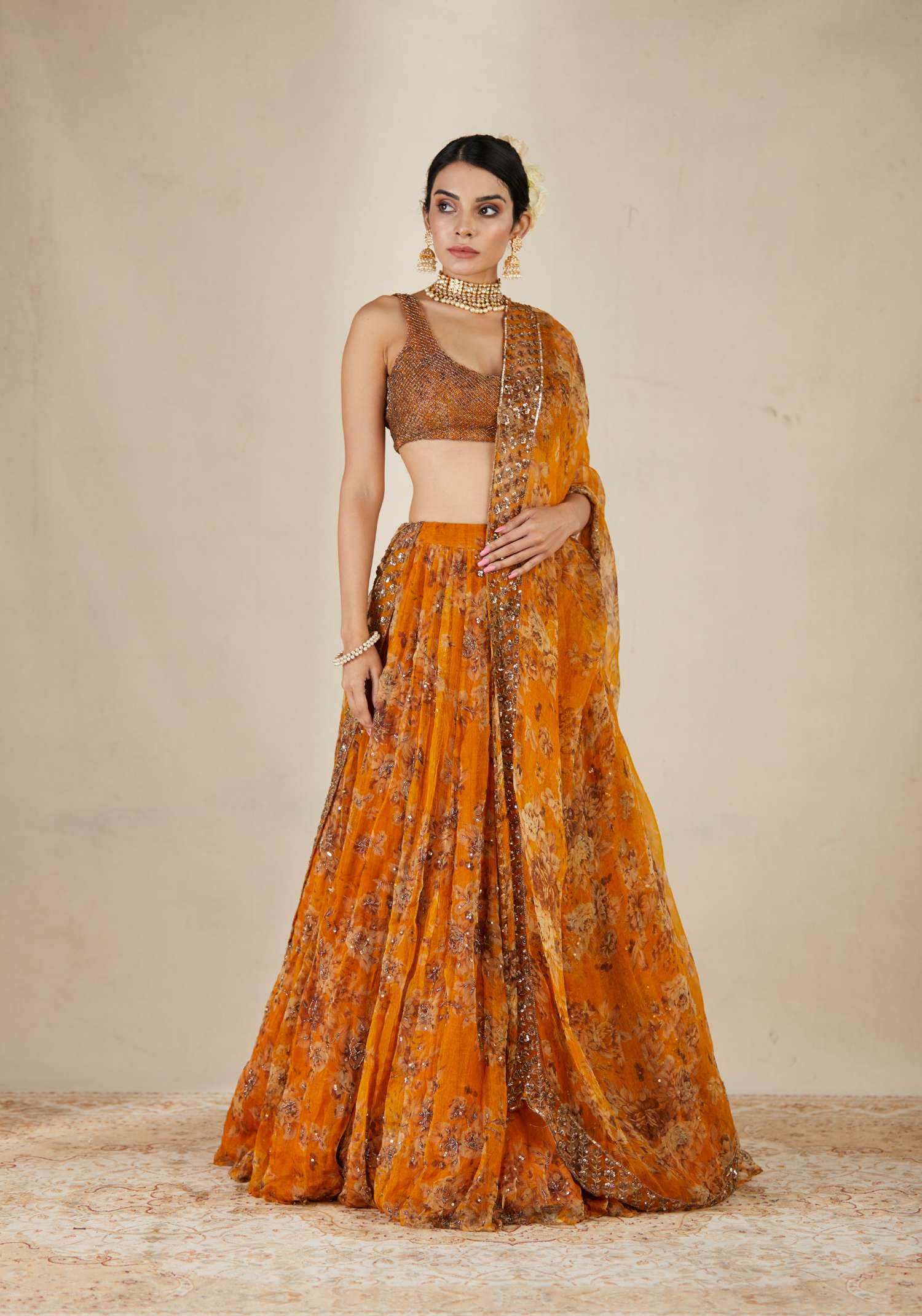 Mustard Floral Lehenga Set