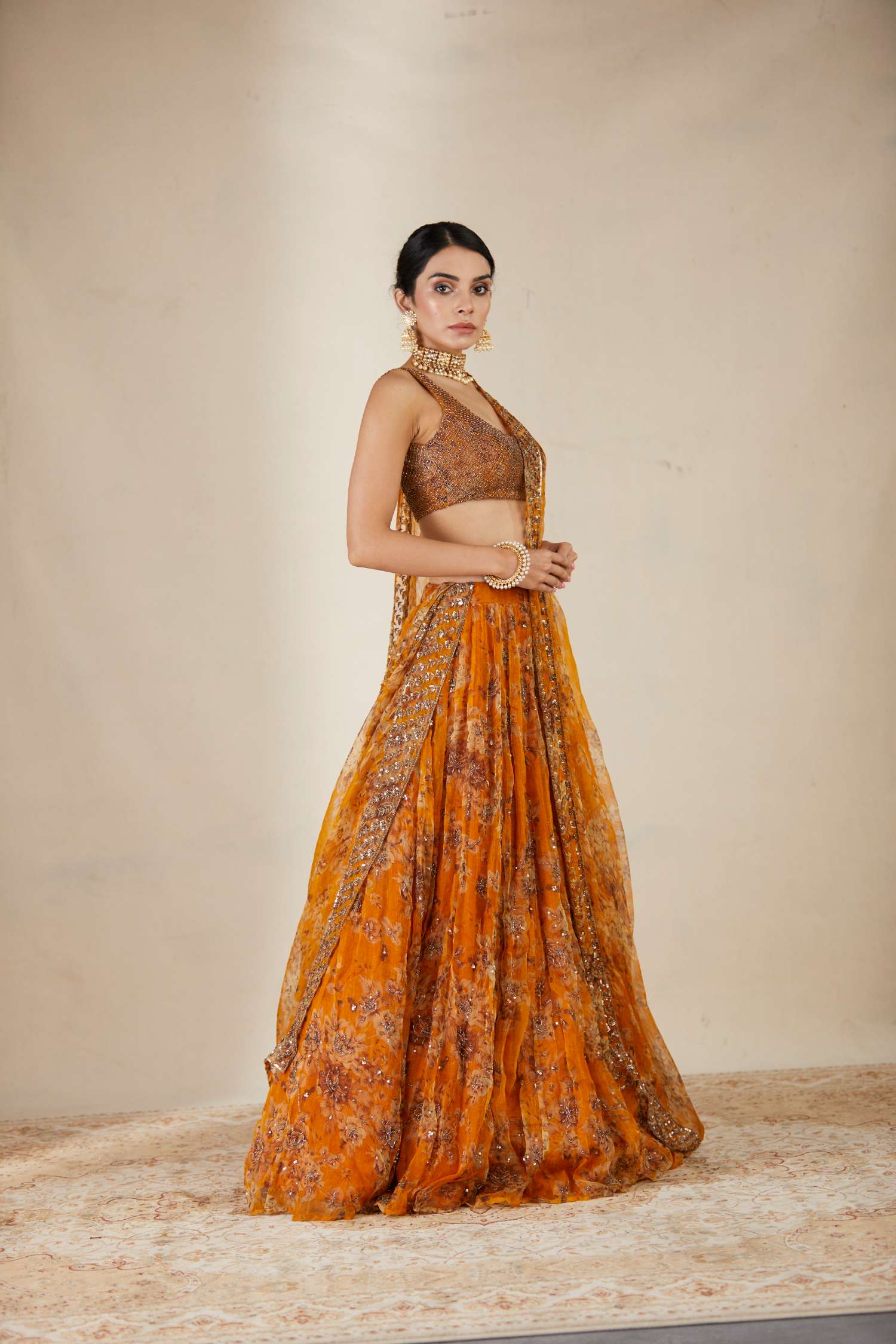 Mustard Floral Lehenga Set