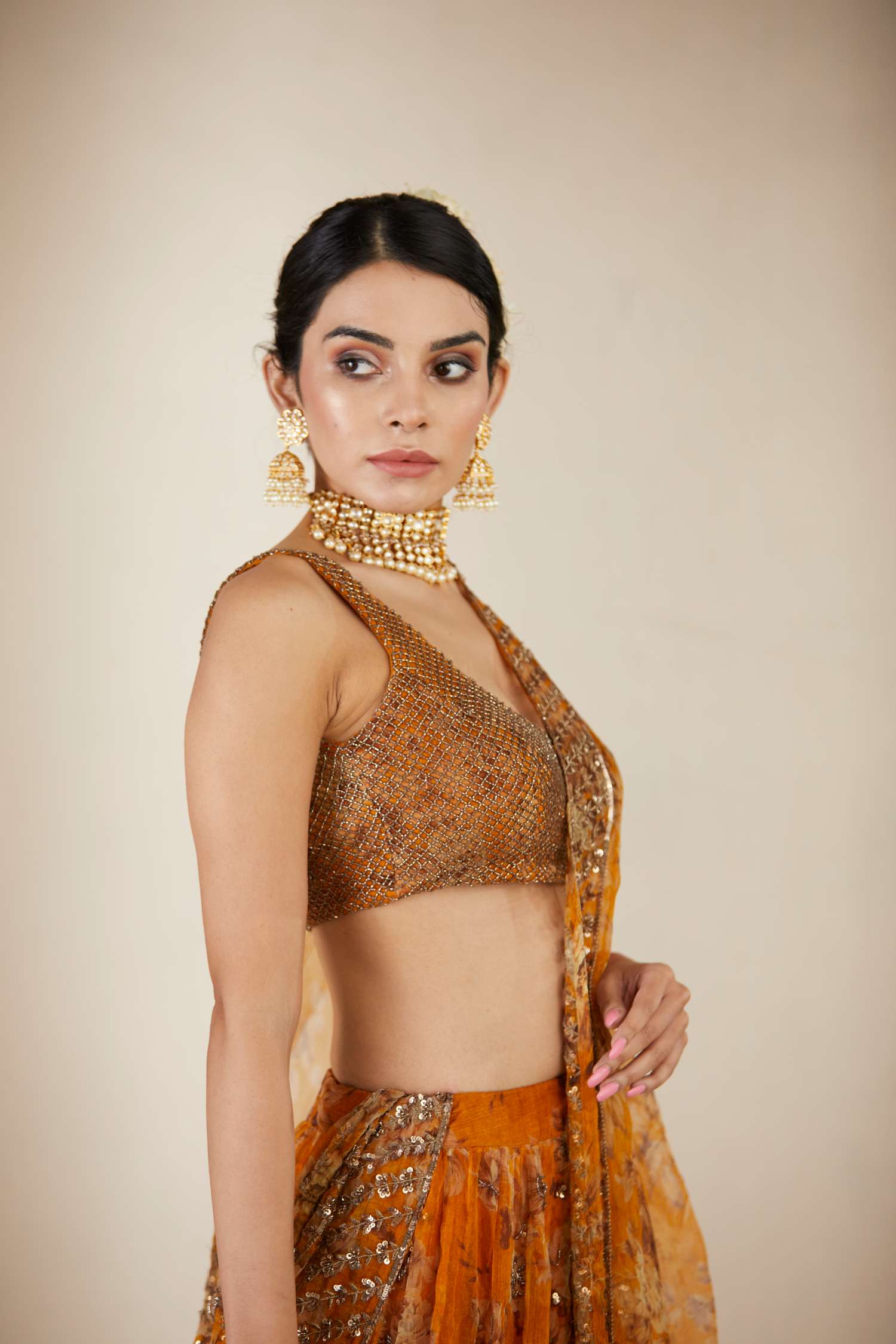 Mustard Floral Lehenga Set