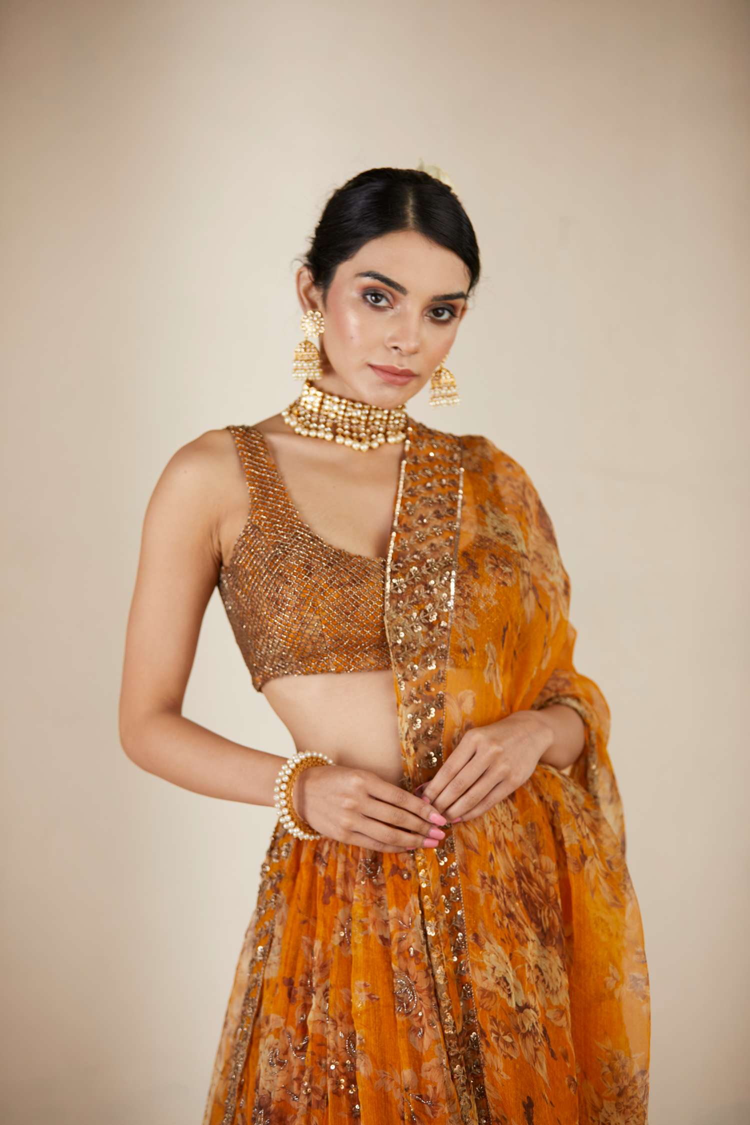 Mustard Floral Lehenga Set