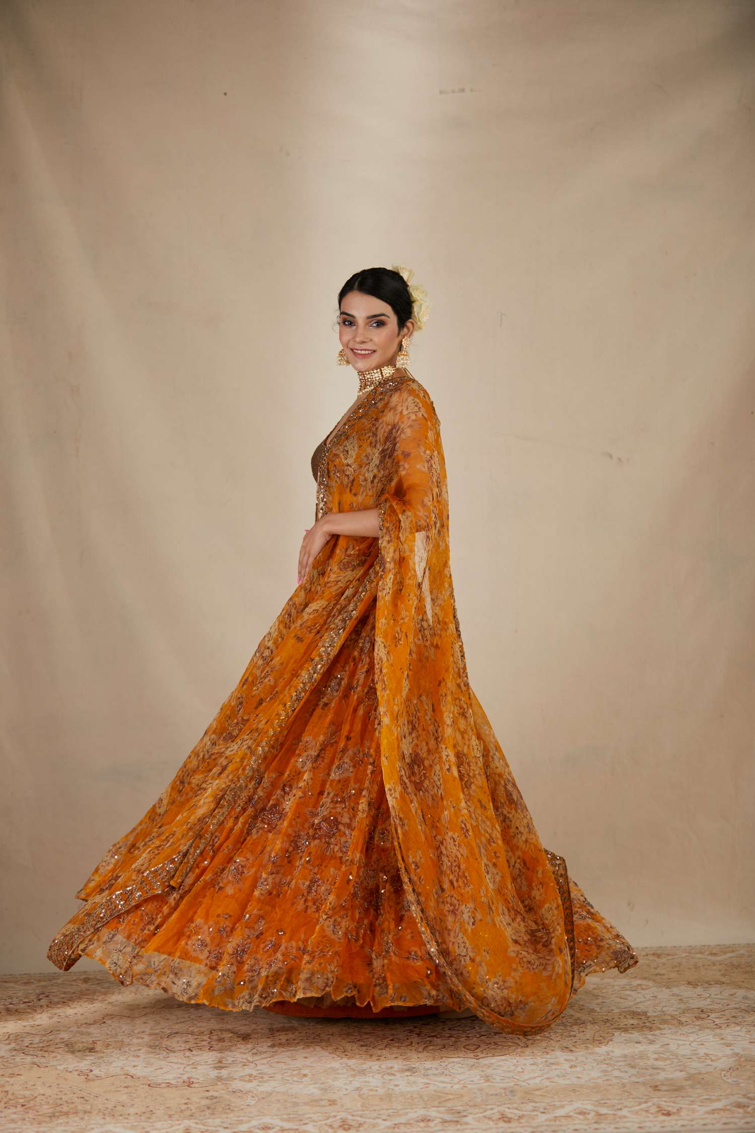 Mustard Floral Lehenga Set