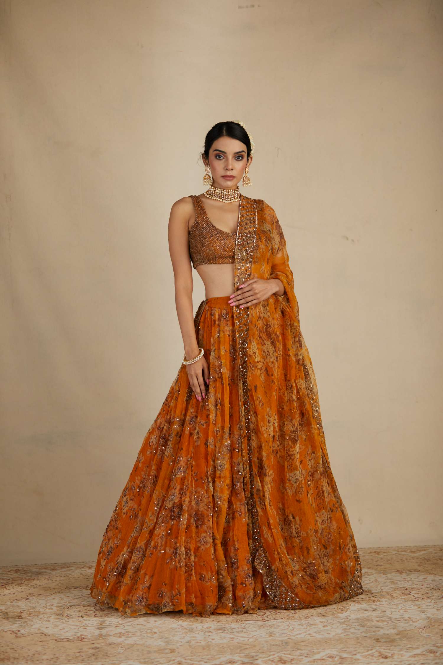 Mustard Floral Lehenga Set