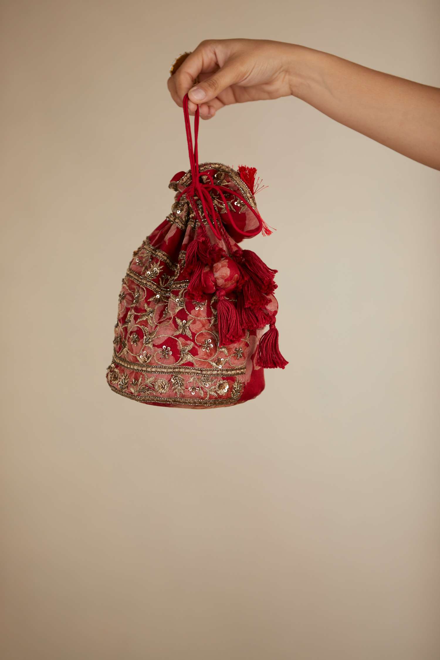 Red Floral Potli