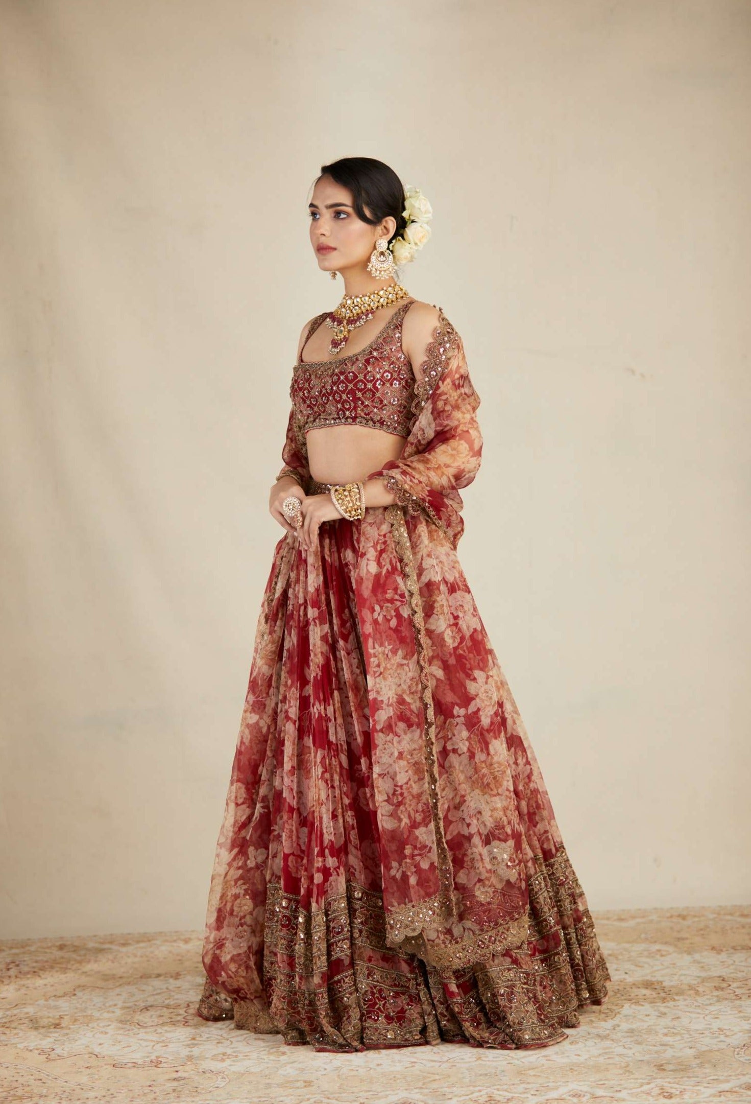 Red Floral Lehenga Set