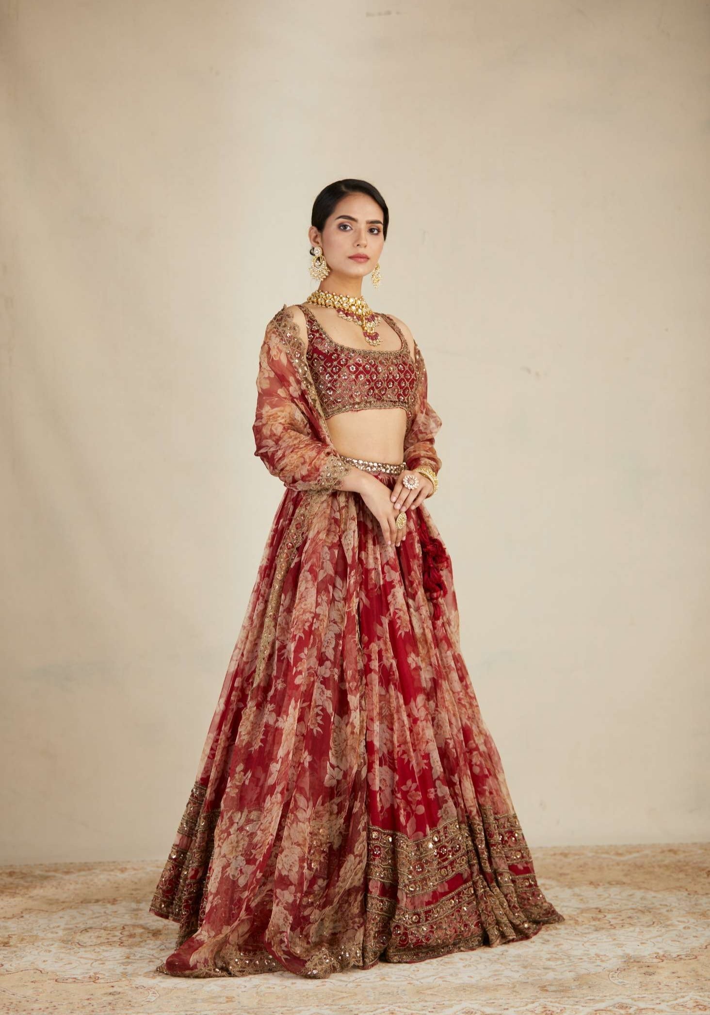 Red Floral Lehenga Set