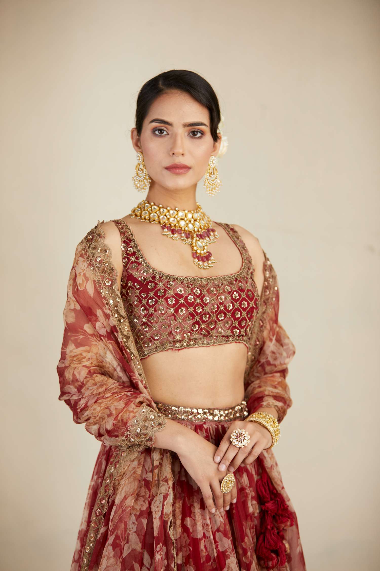 Red Floral Lehenga Set