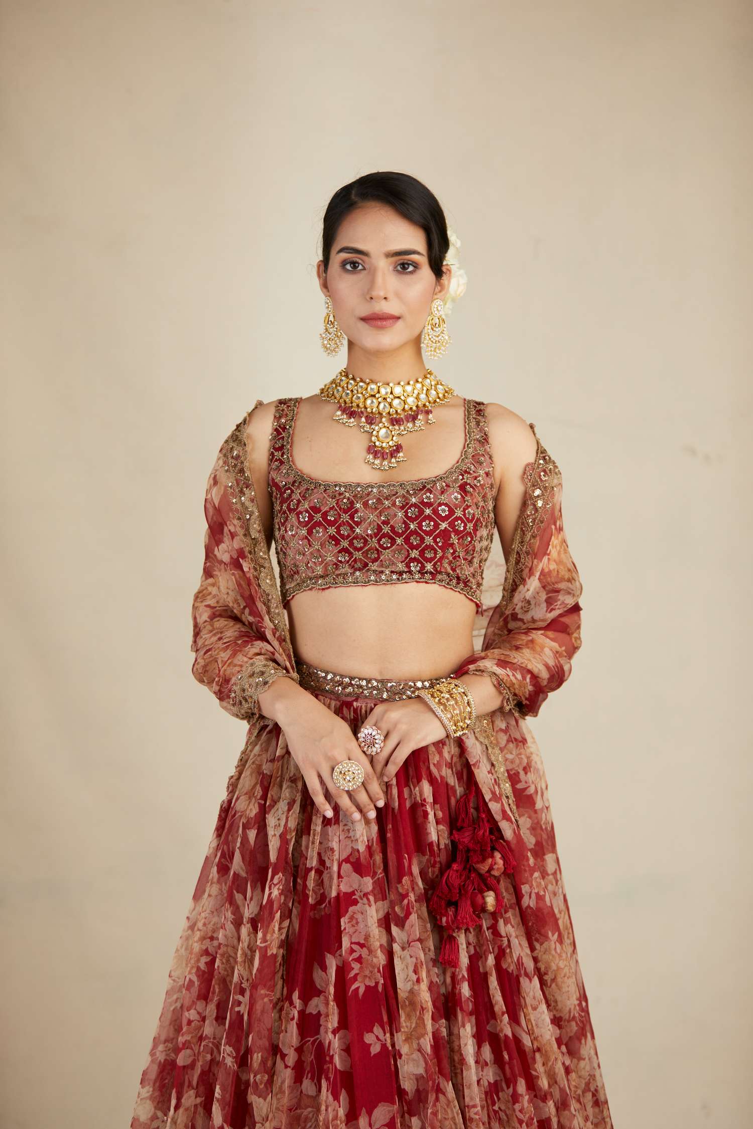 Red Floral Lehenga Set