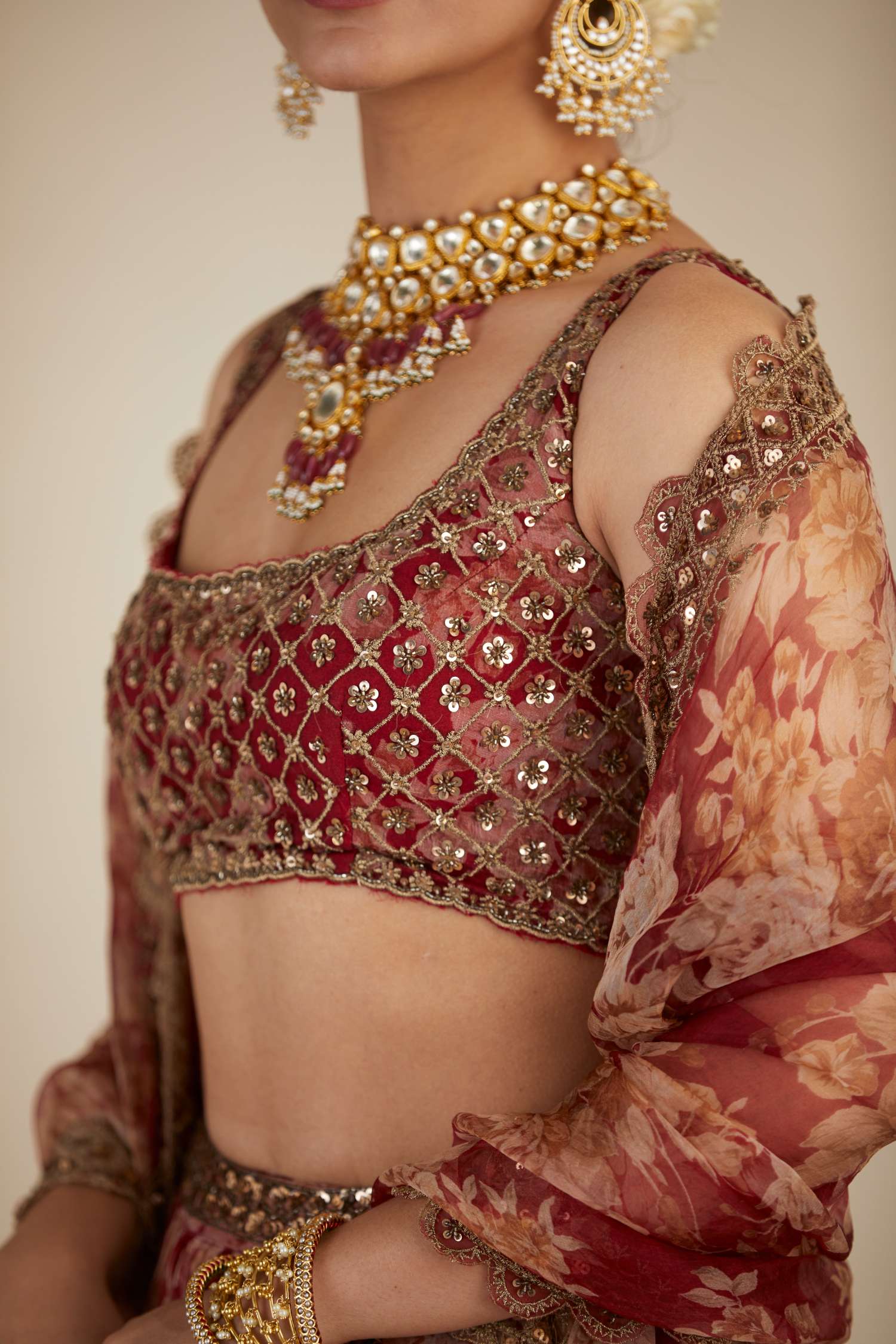 Red Floral Lehenga Set