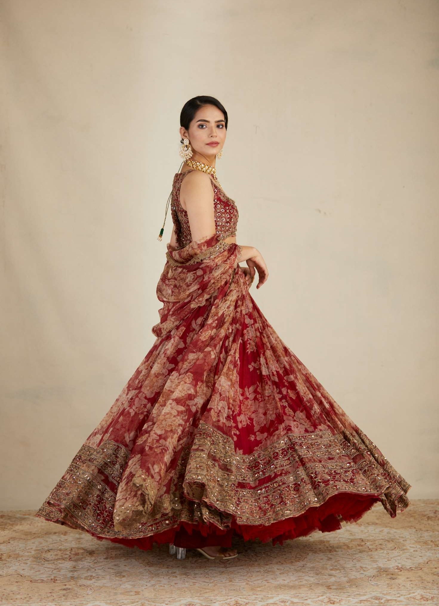 Red Floral Lehenga Set