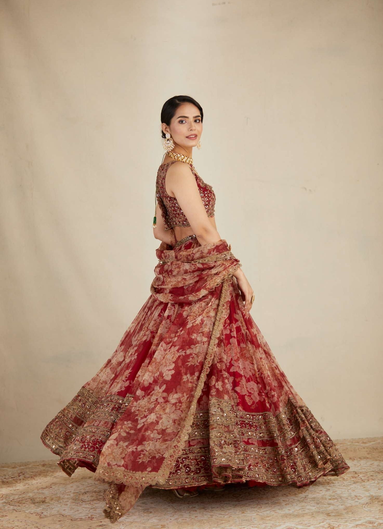 Red Floral Lehenga Set