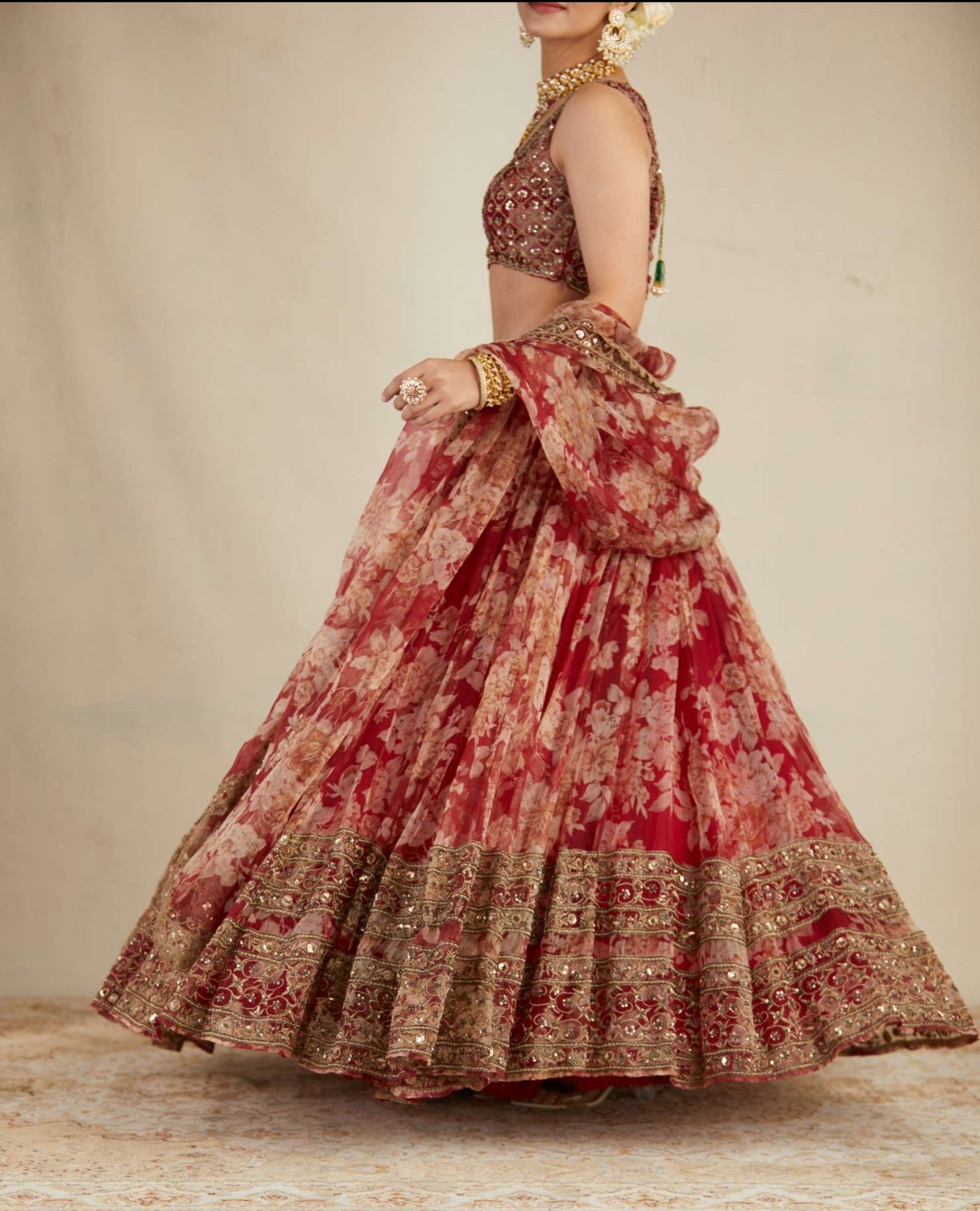 Red Floral Lehenga Set