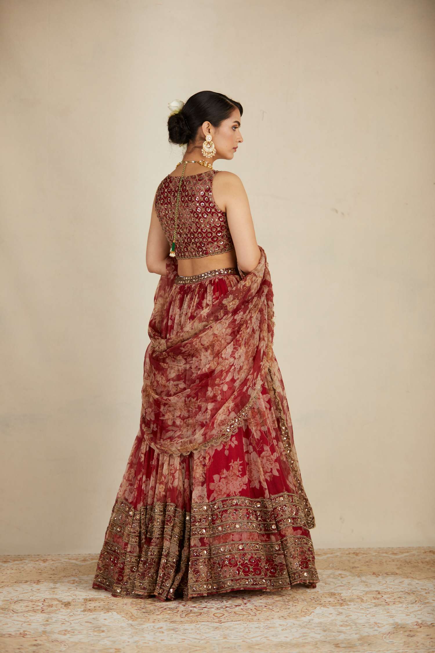 Red Floral Lehenga Set