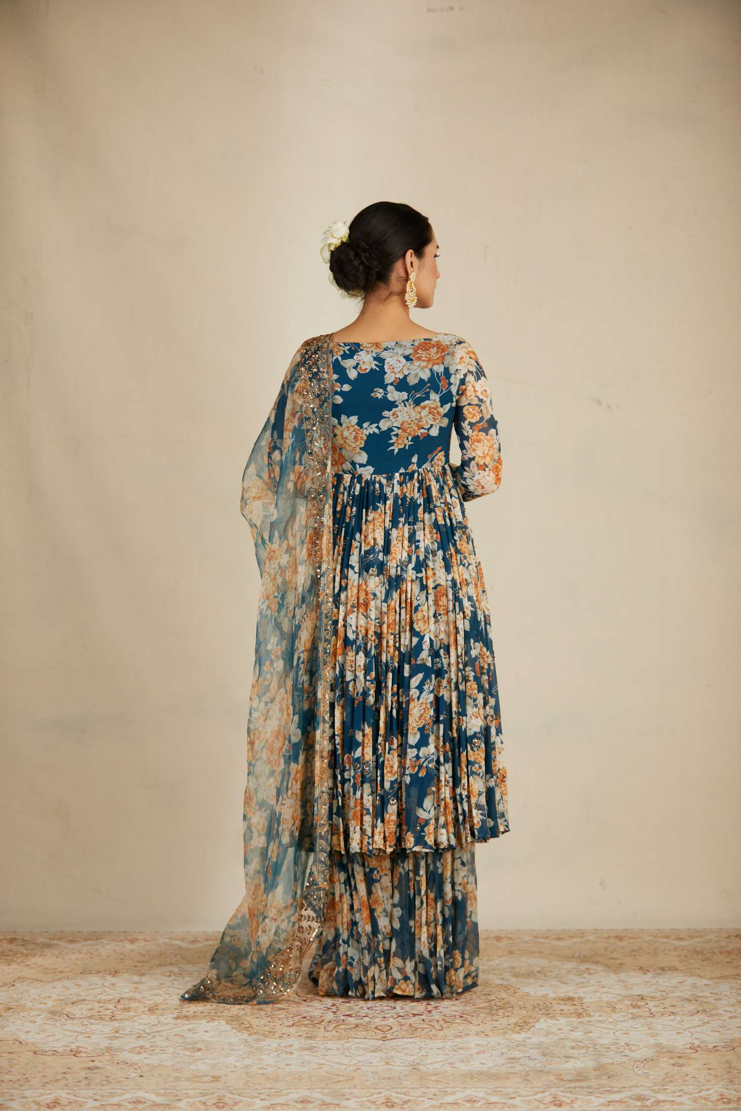 Teal Blue Georgette Floral Anarkali Set