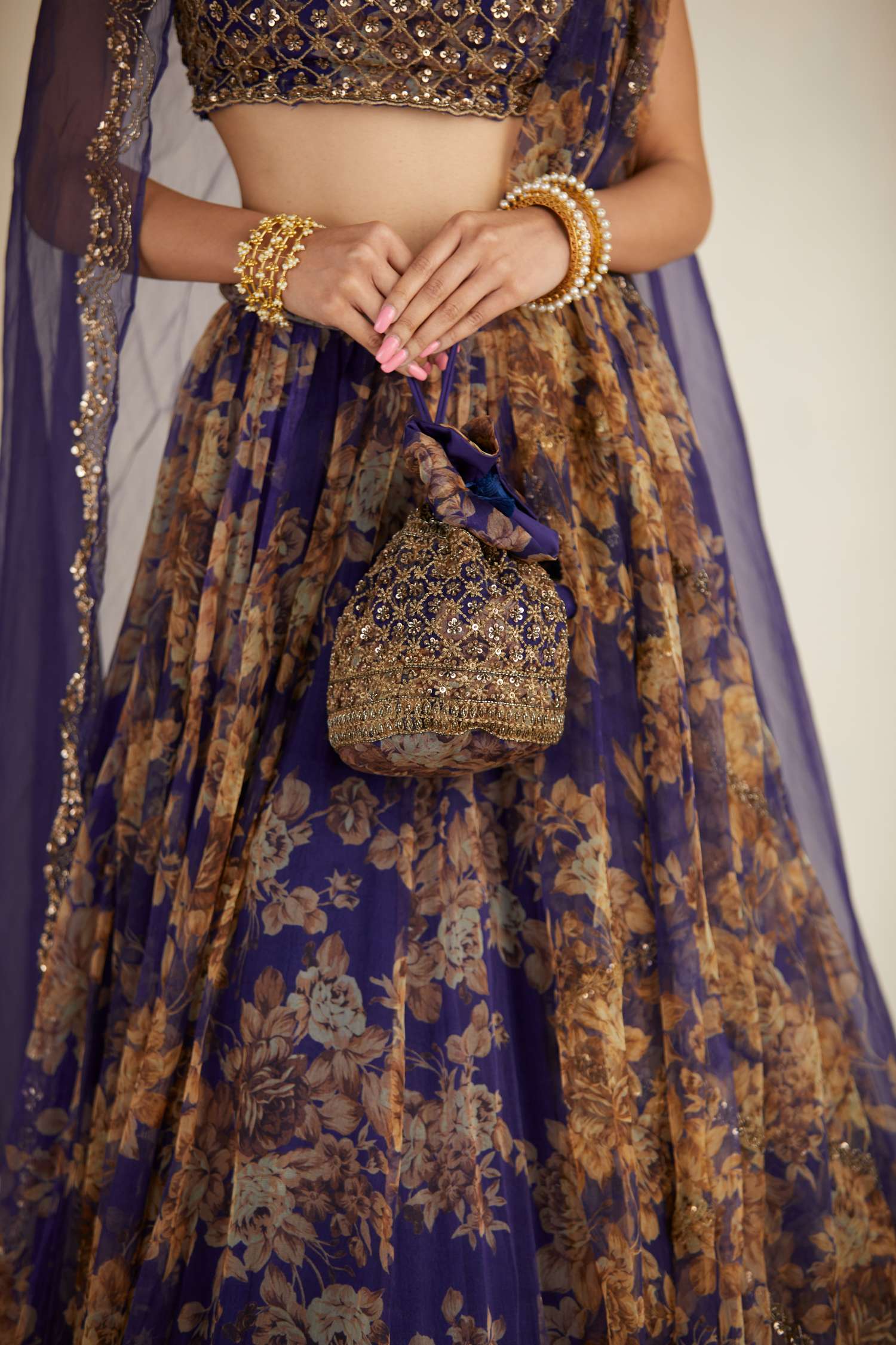 Purple Floral Potli