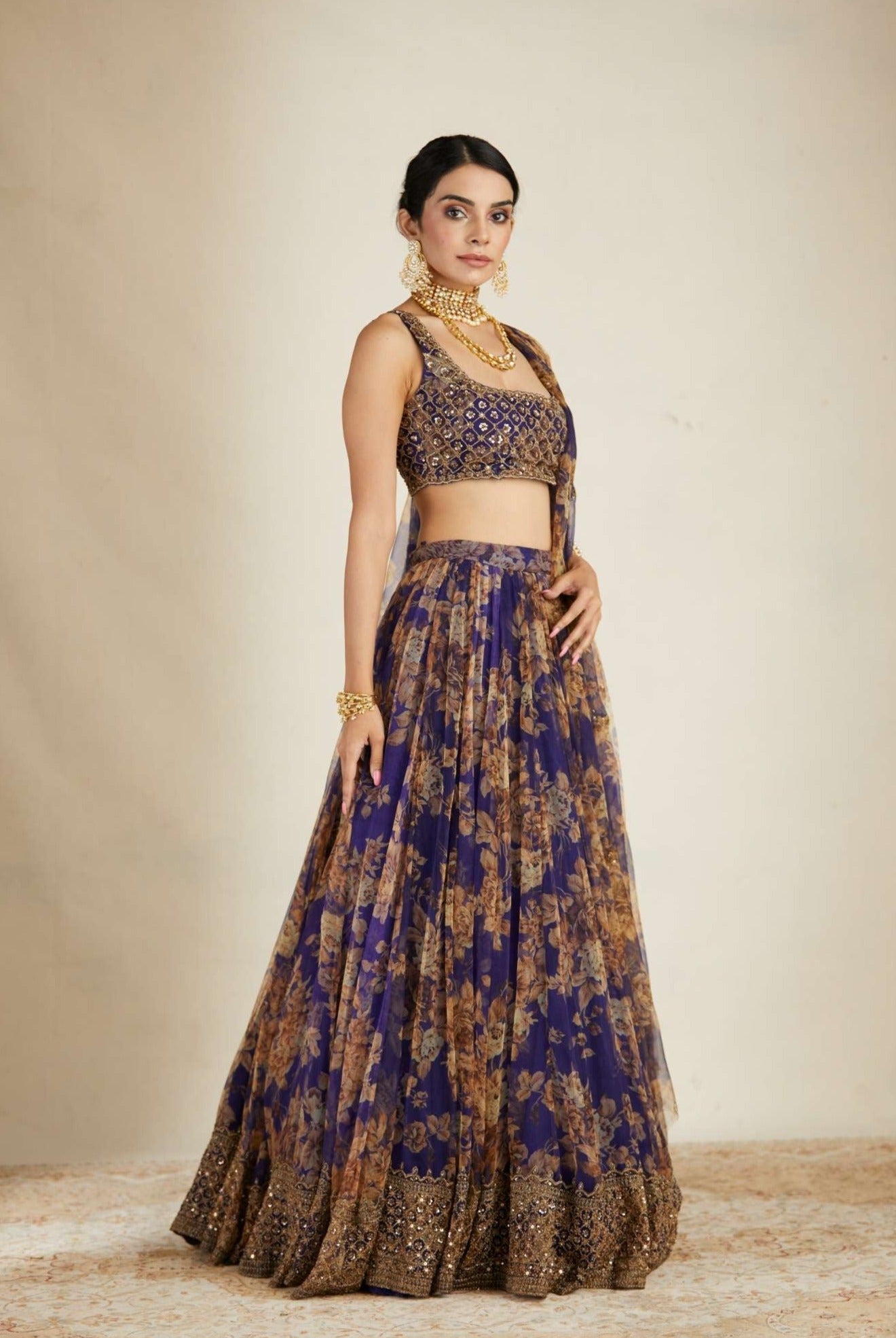 Purple Floral Lehenga Set