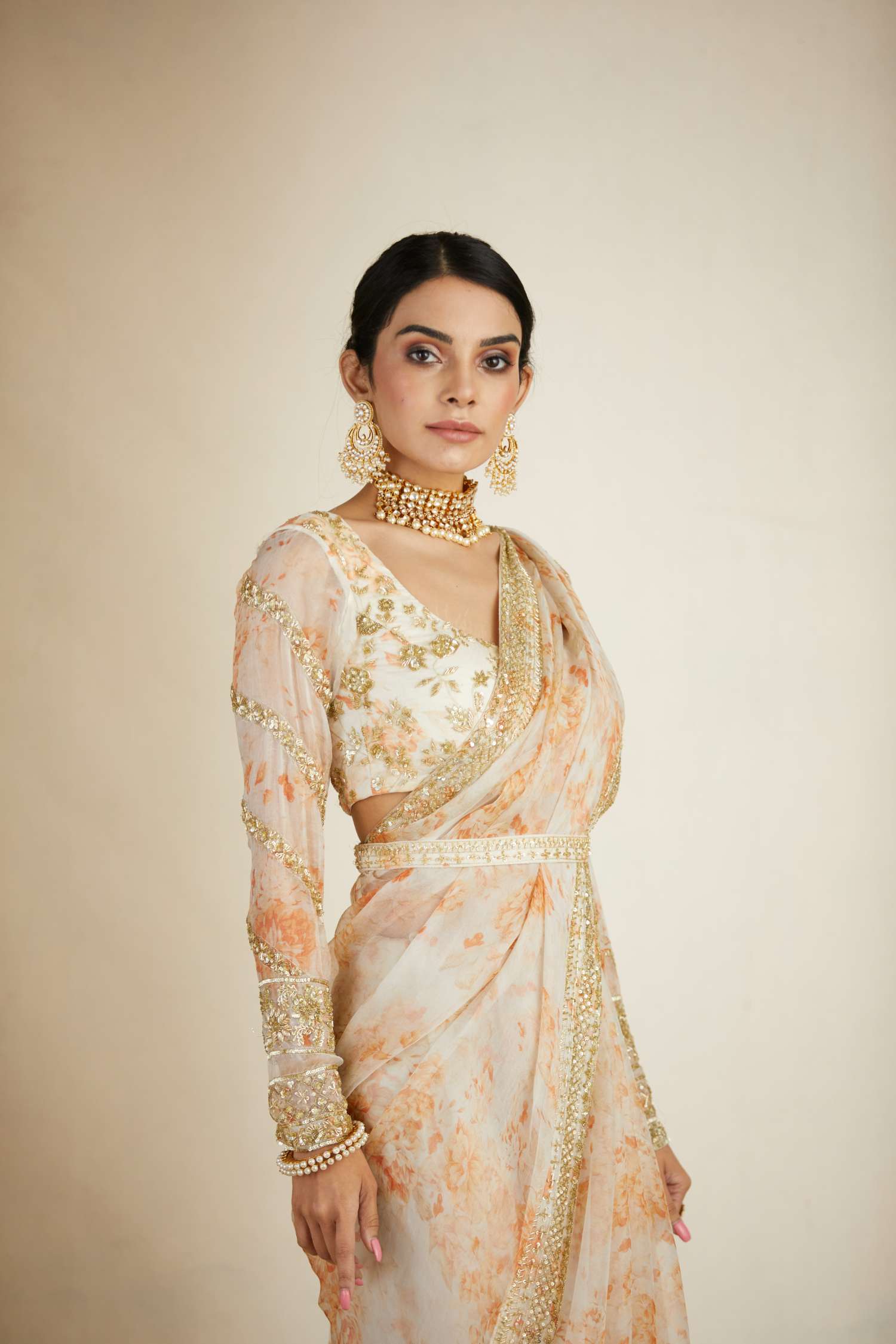 Off White Floral Saree