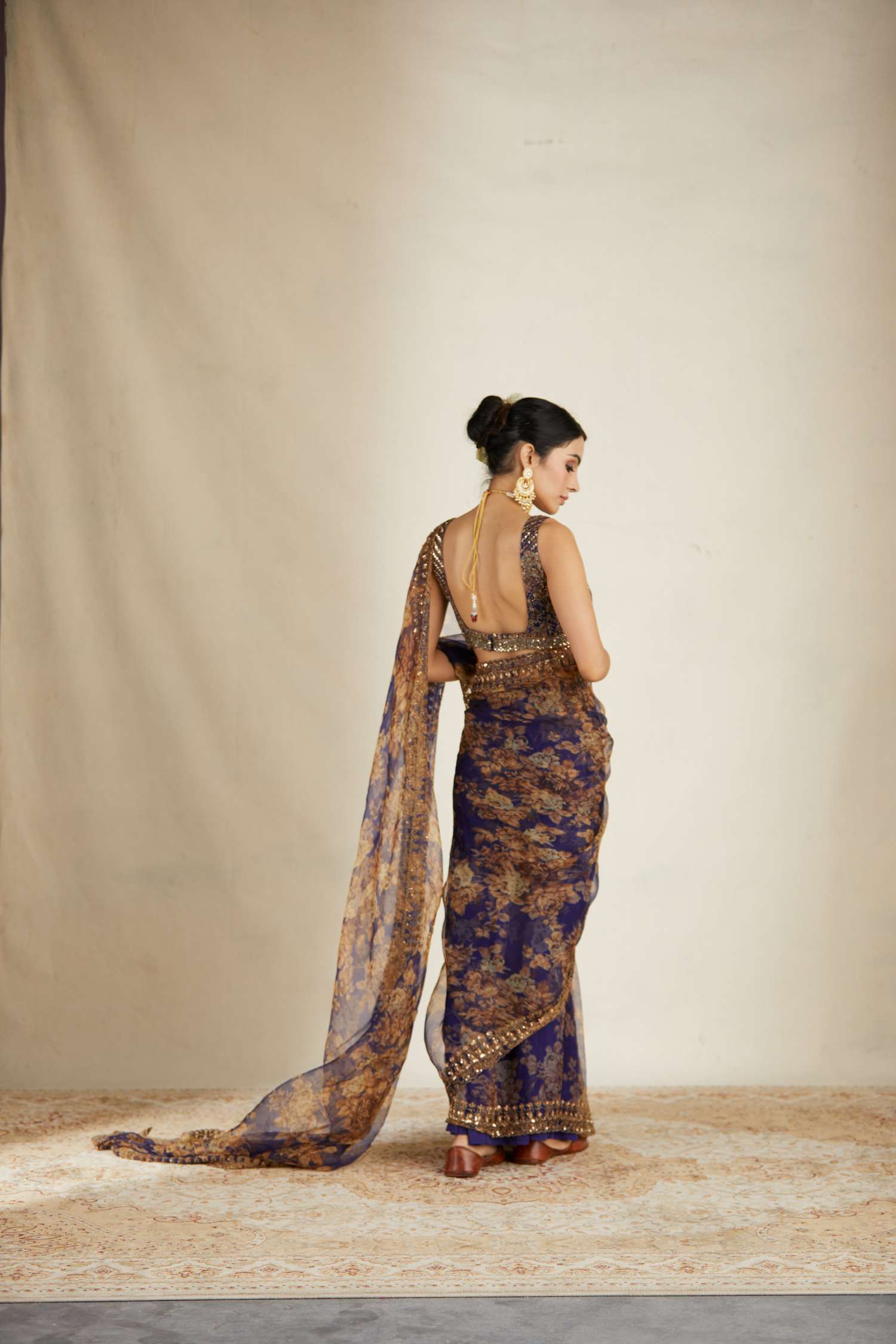Purple Floral Saree Set
