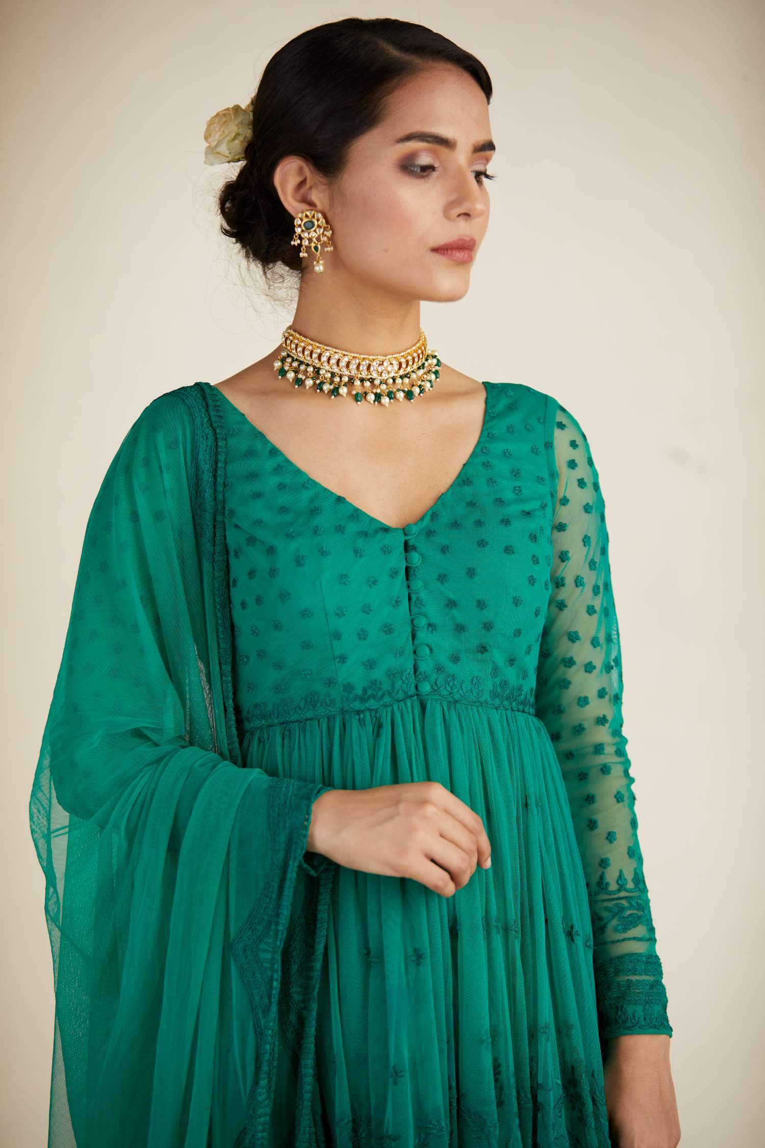 Teal Green Peplum With Thread Work Sharara Set