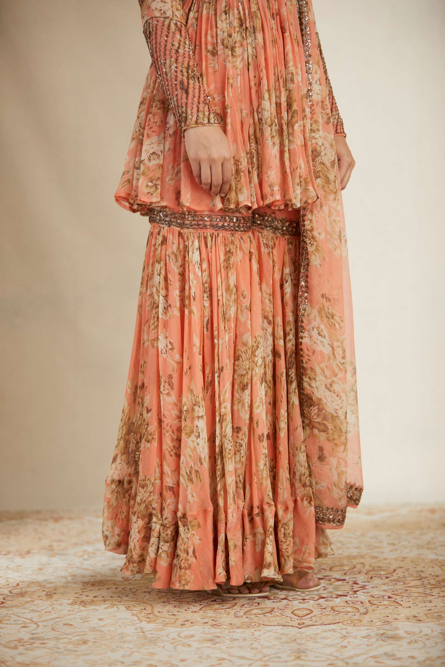 Coral Flora Peplum Kurti Set