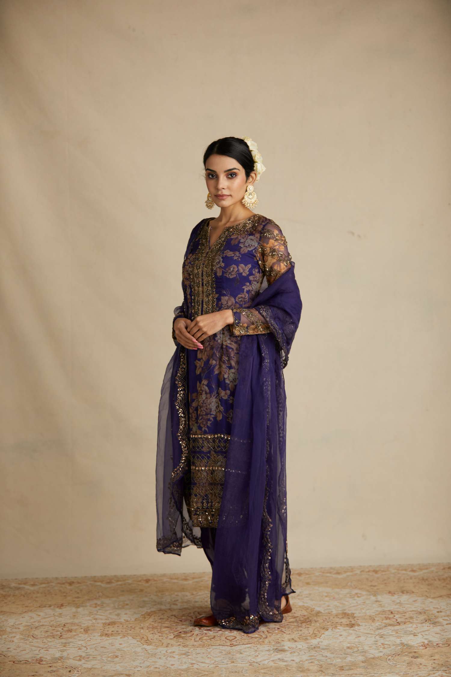 Purple Floral Kurti Set