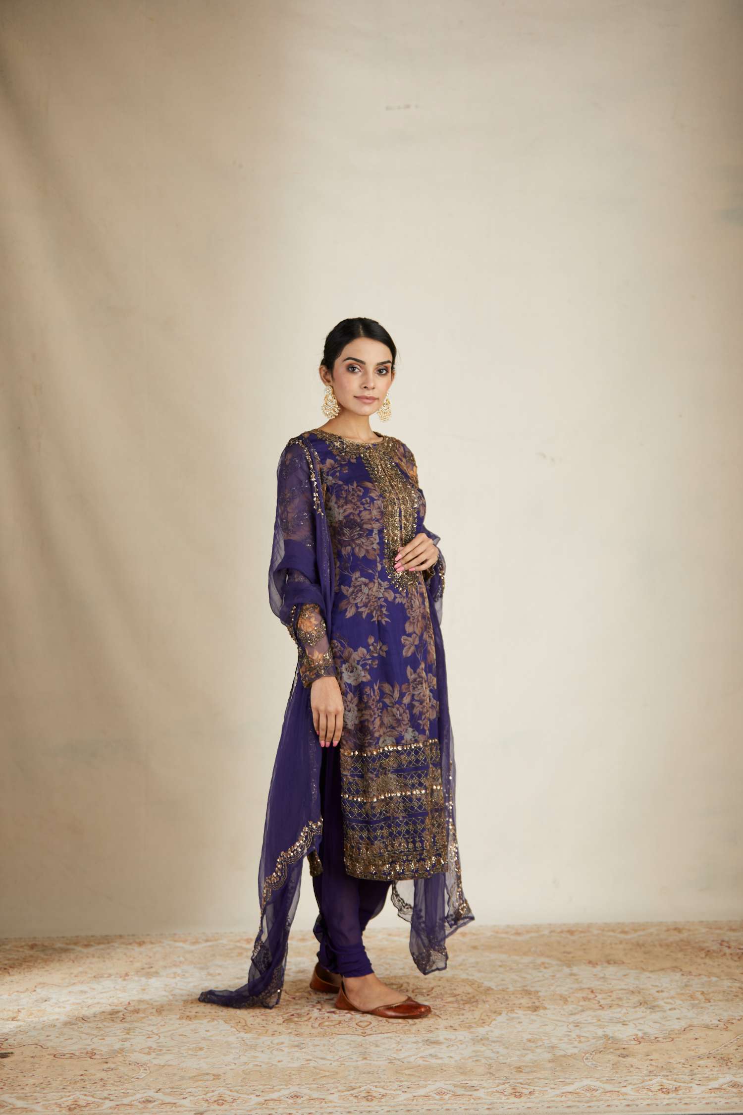 Purple Floral Kurti Set