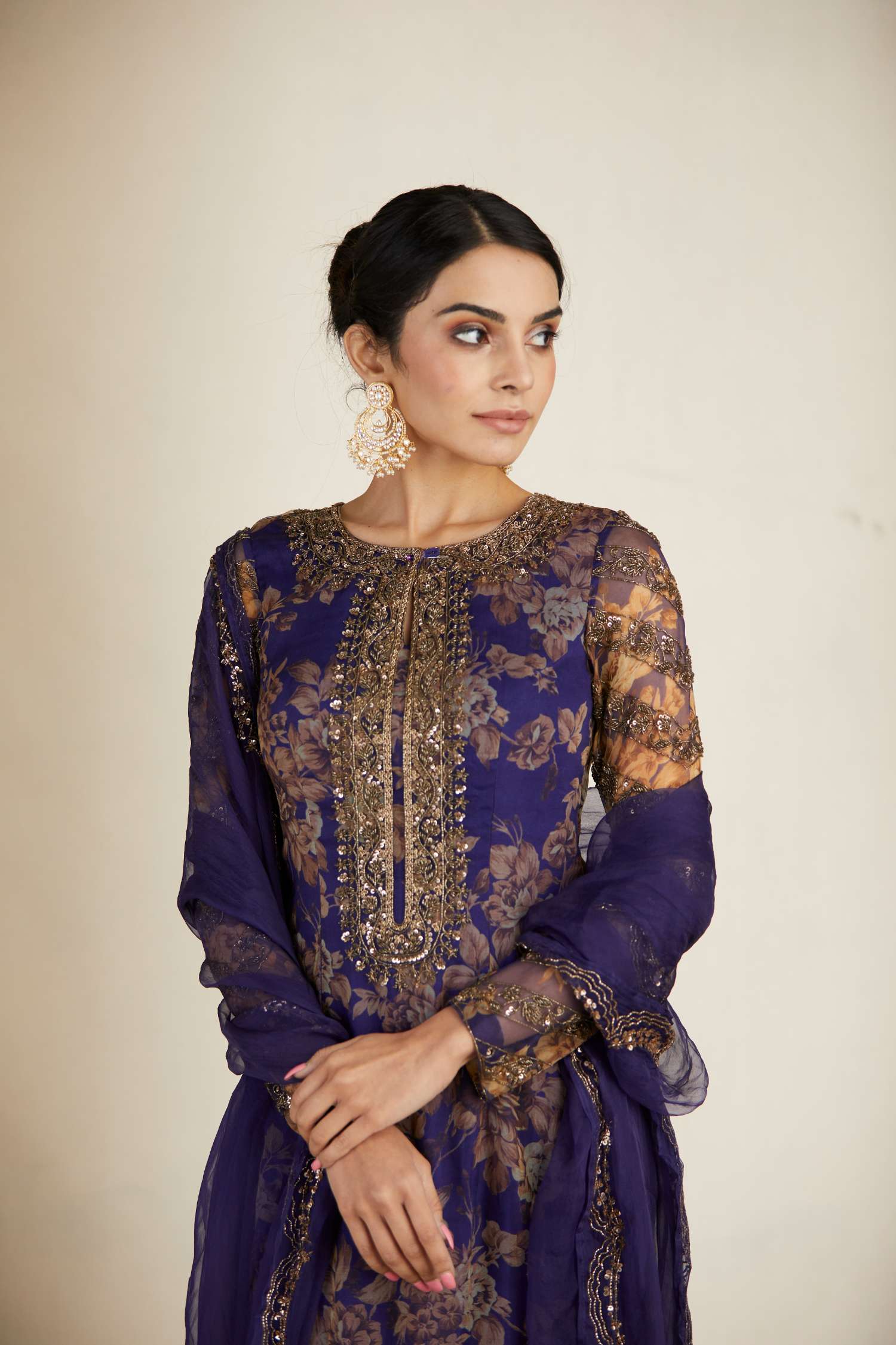 Purple Floral Kurti Set