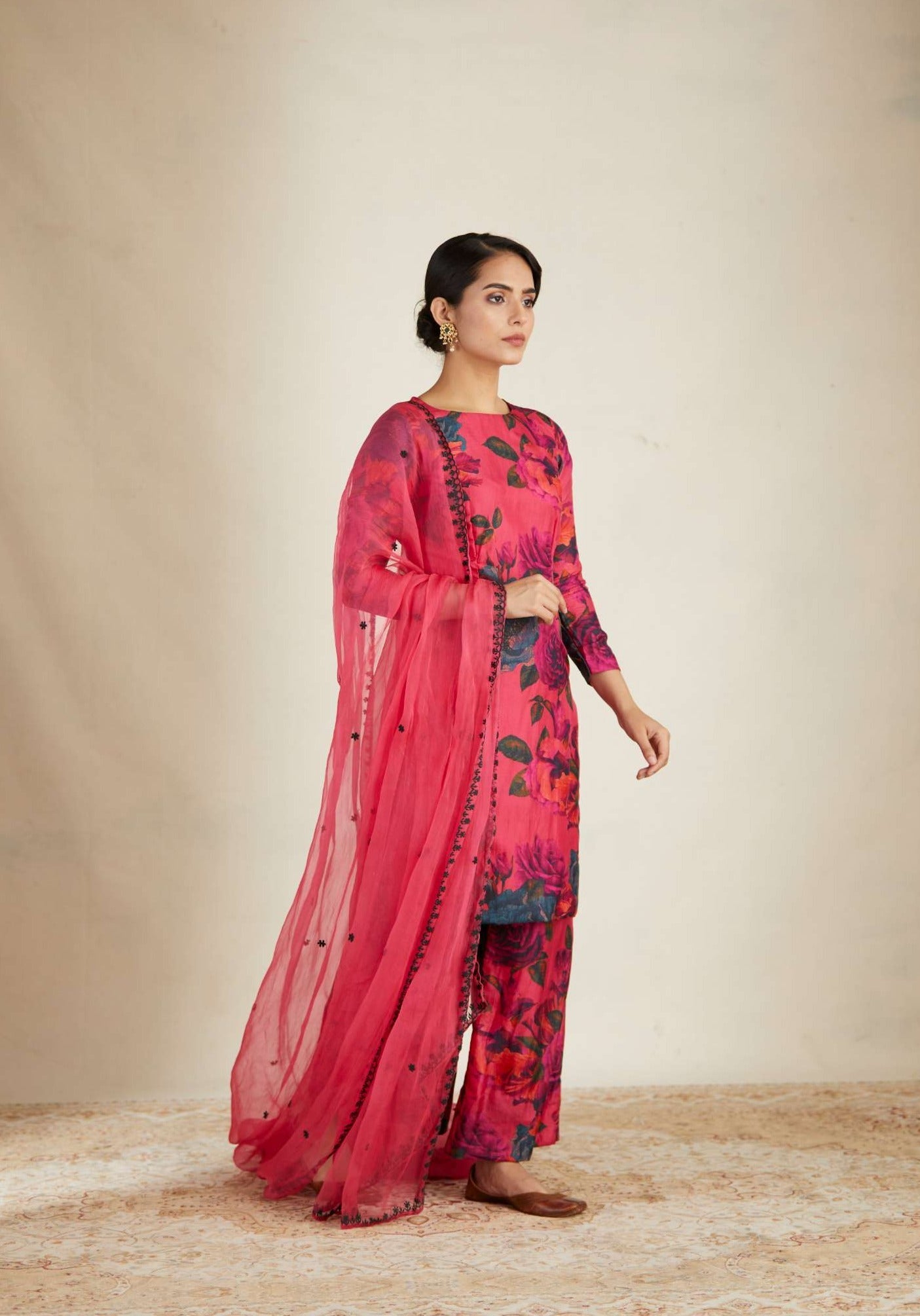 Hot Pink Floral Kurti Set
