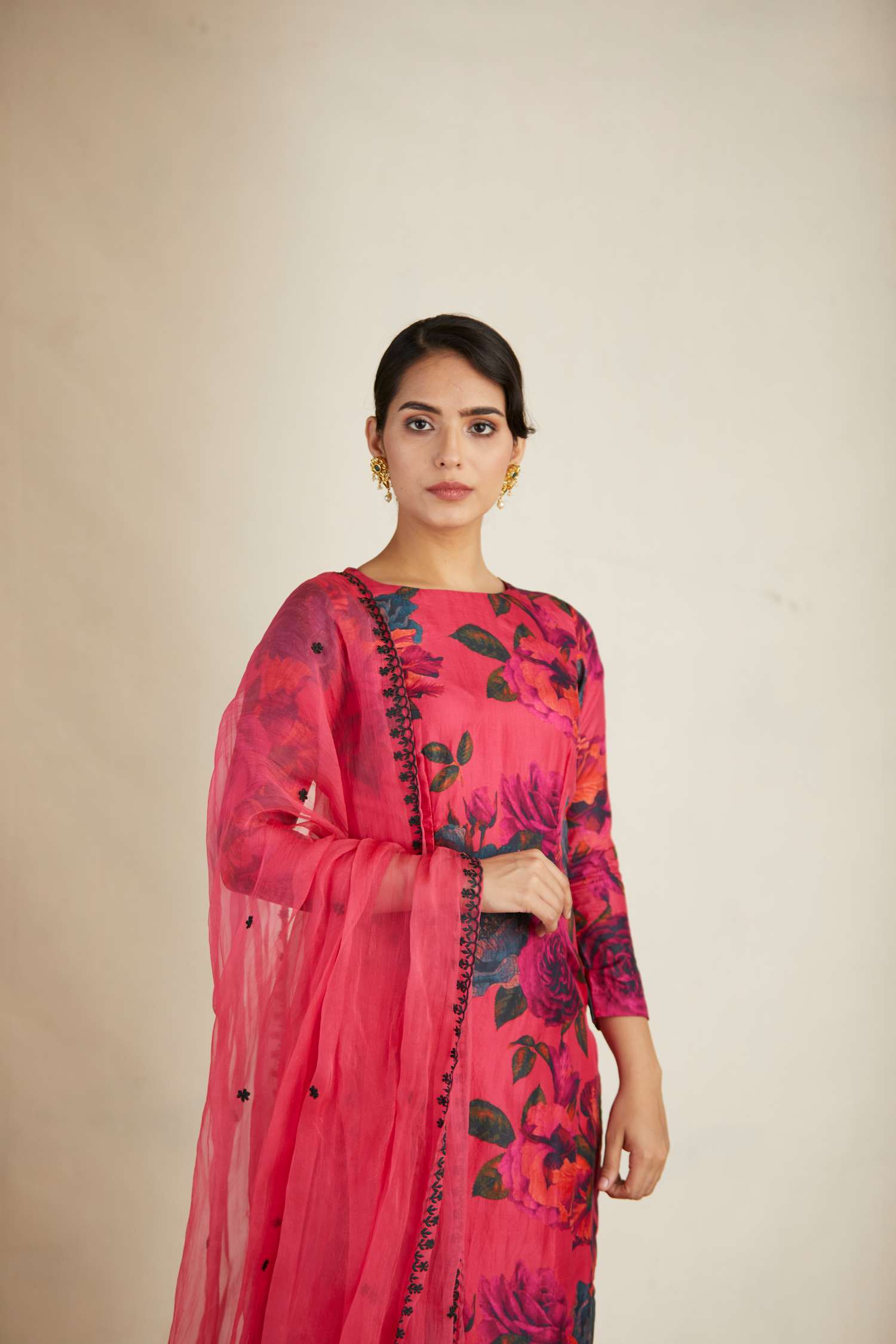 Hot Pink Floral Kurti Set
