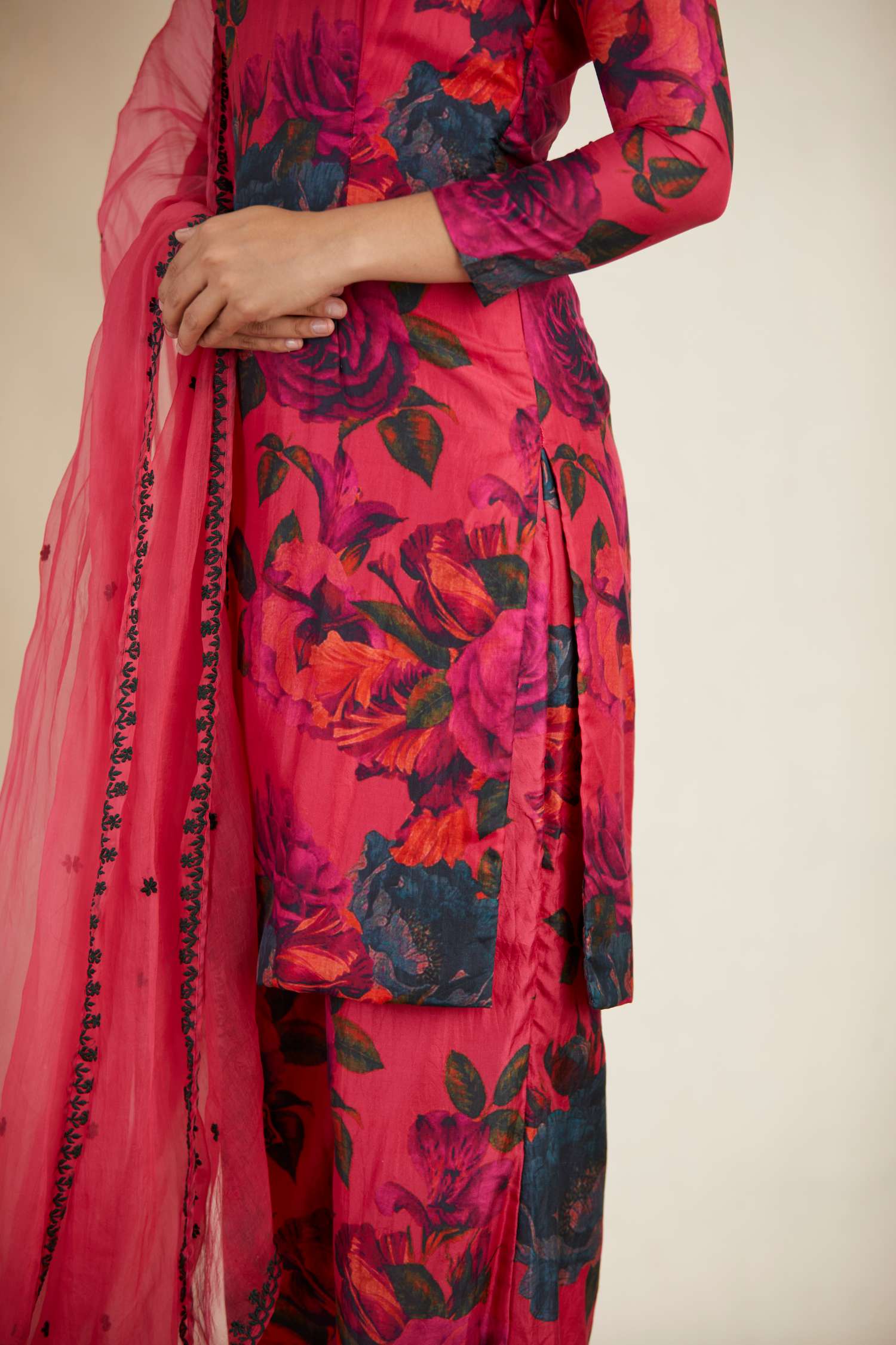 Hot Pink Floral Kurti Set
