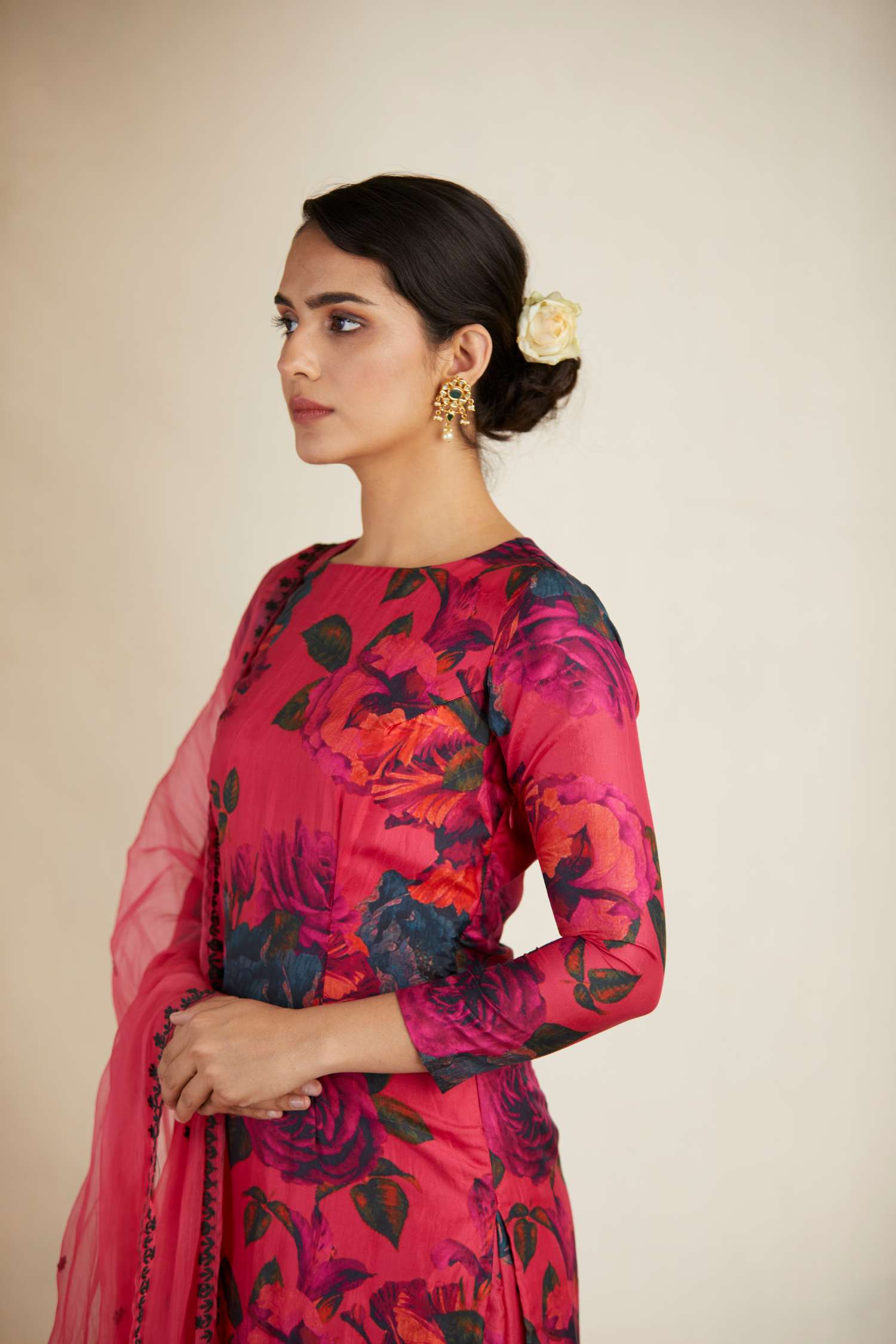 Hot Pink Floral Kurti Set