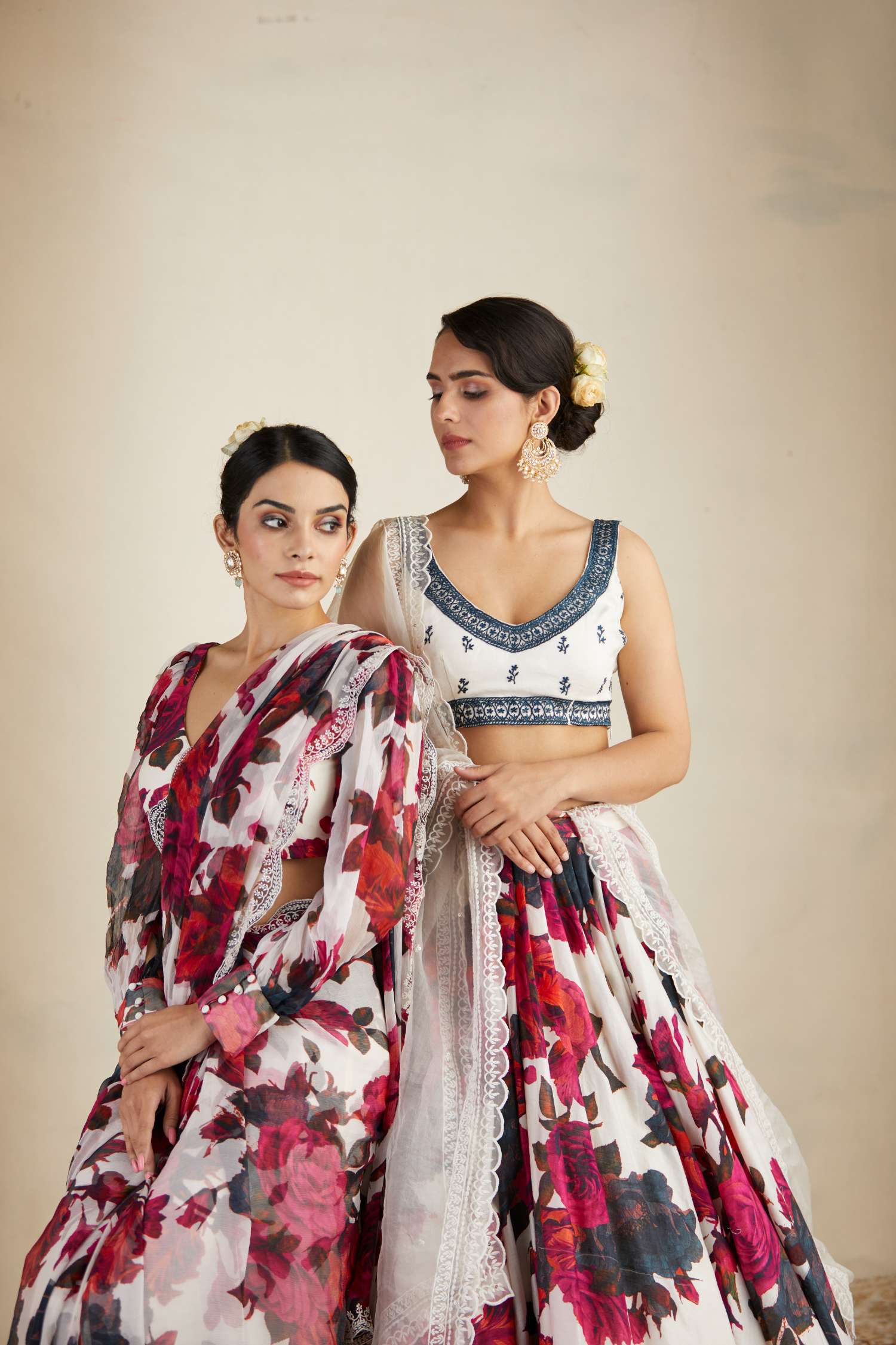 White Red Floral Lehenga With White Blouse Set