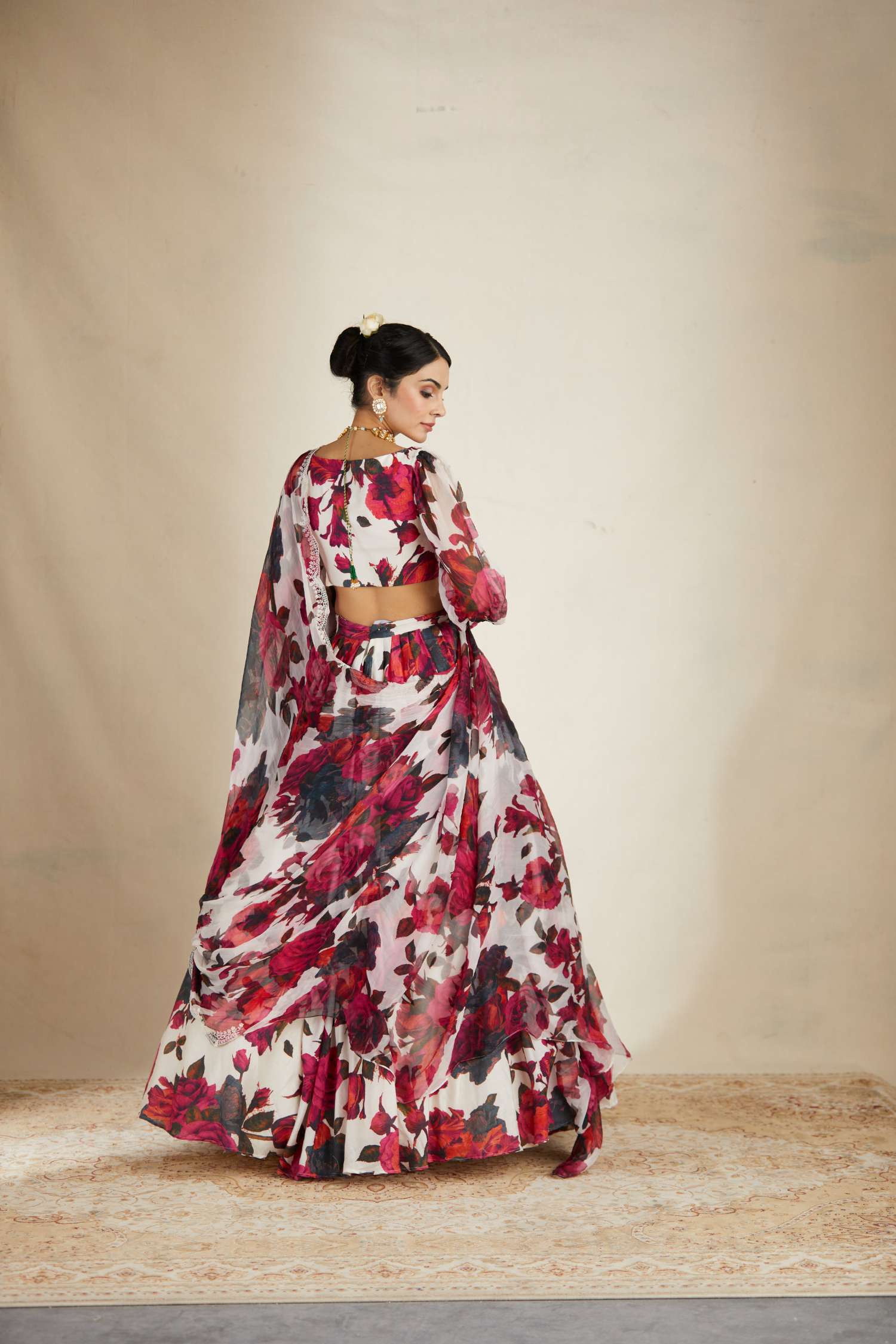 White Red Floral Lehenga Set
