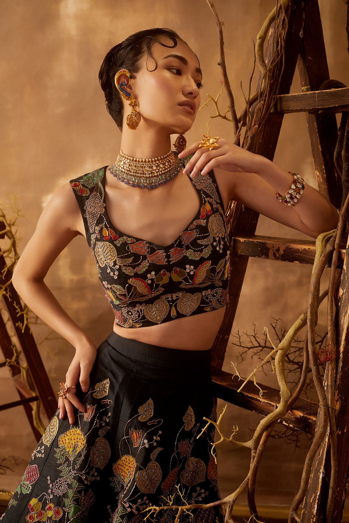 Nightshade - Black  Raw Silk Lehenga Set