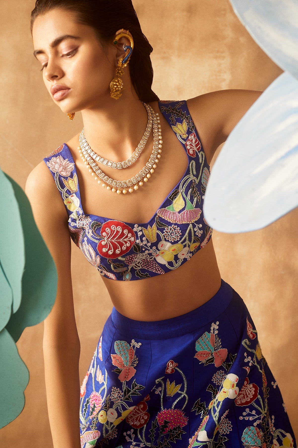 Morning - Glory Electric Blue Raw Silk Lehenga Set
