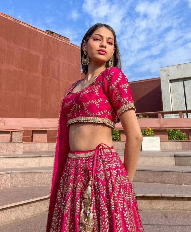 Khushi Hegde in Marigold Patti Lehenga Set