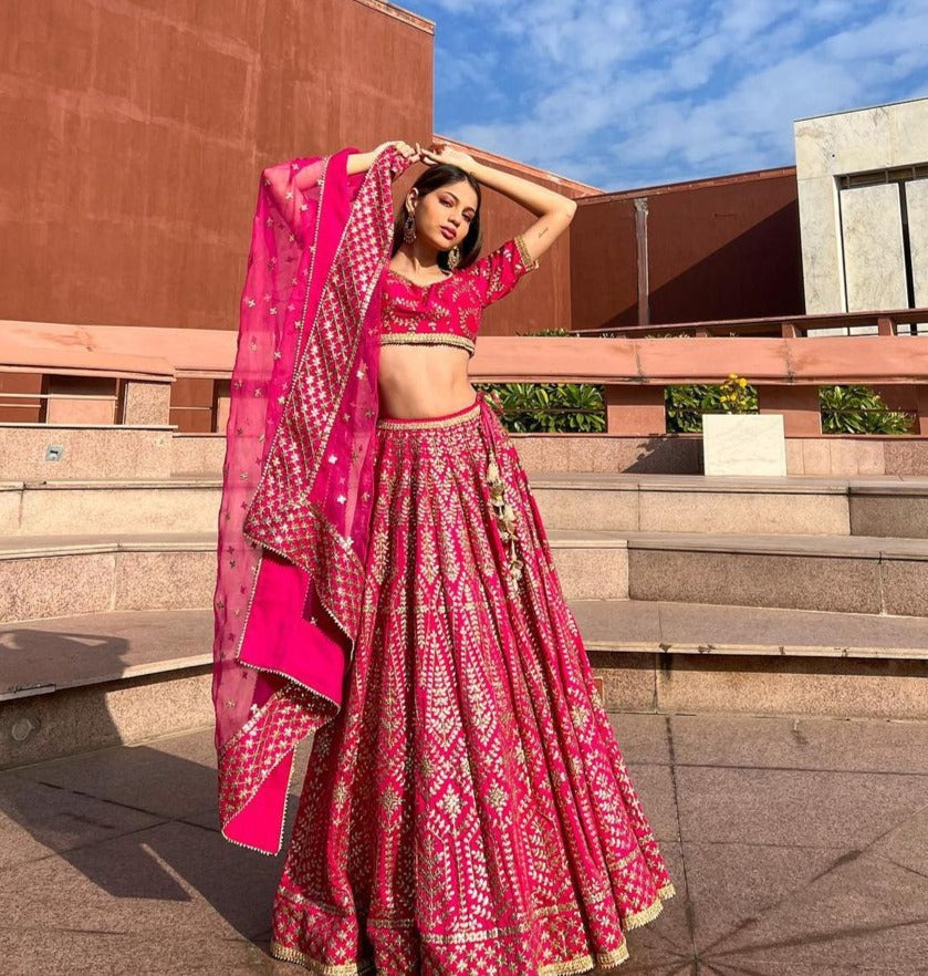 Khushi Hegde in Marigold Patti Lehenga Set
